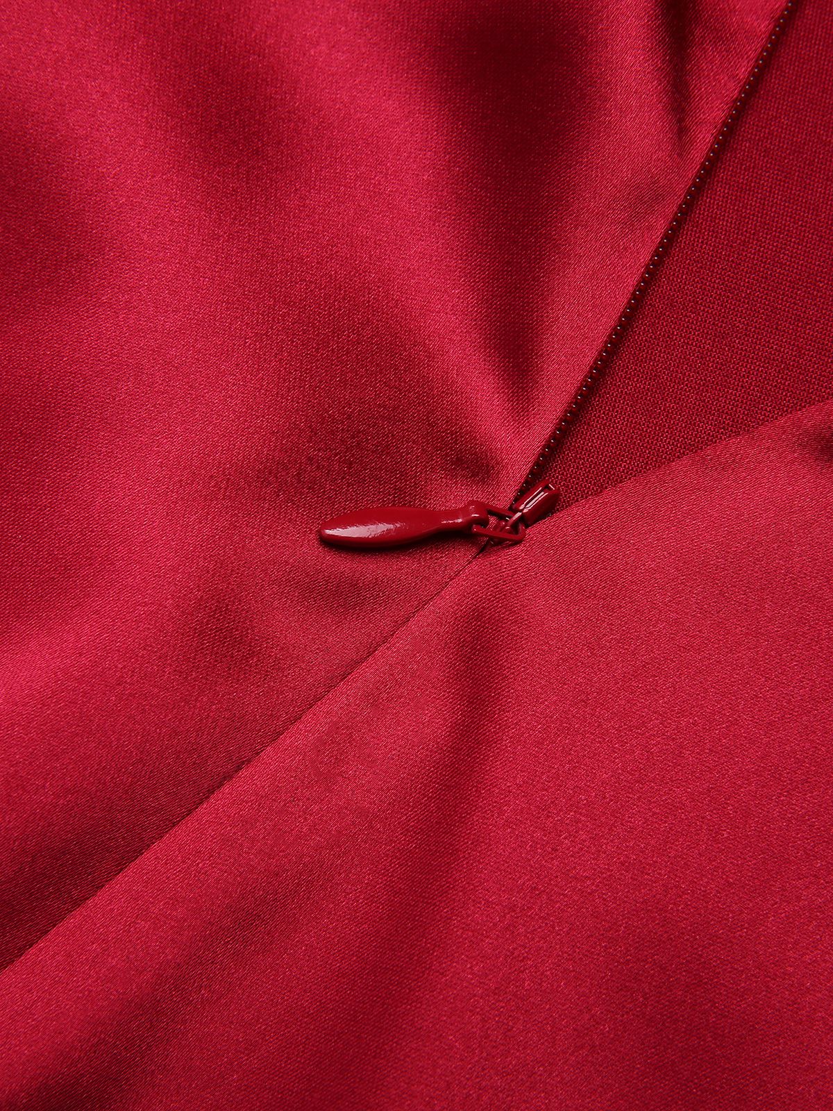 Deep Red 1930s Solid Bow Decor Fishtail Dress - Image 7