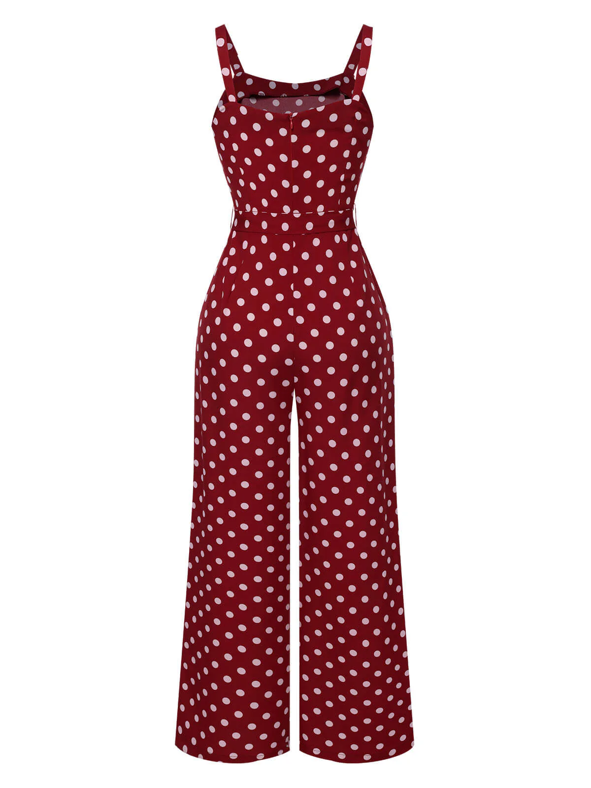 Deep Red 1940s Polka Dot Straps Jumpsuit - Image 3