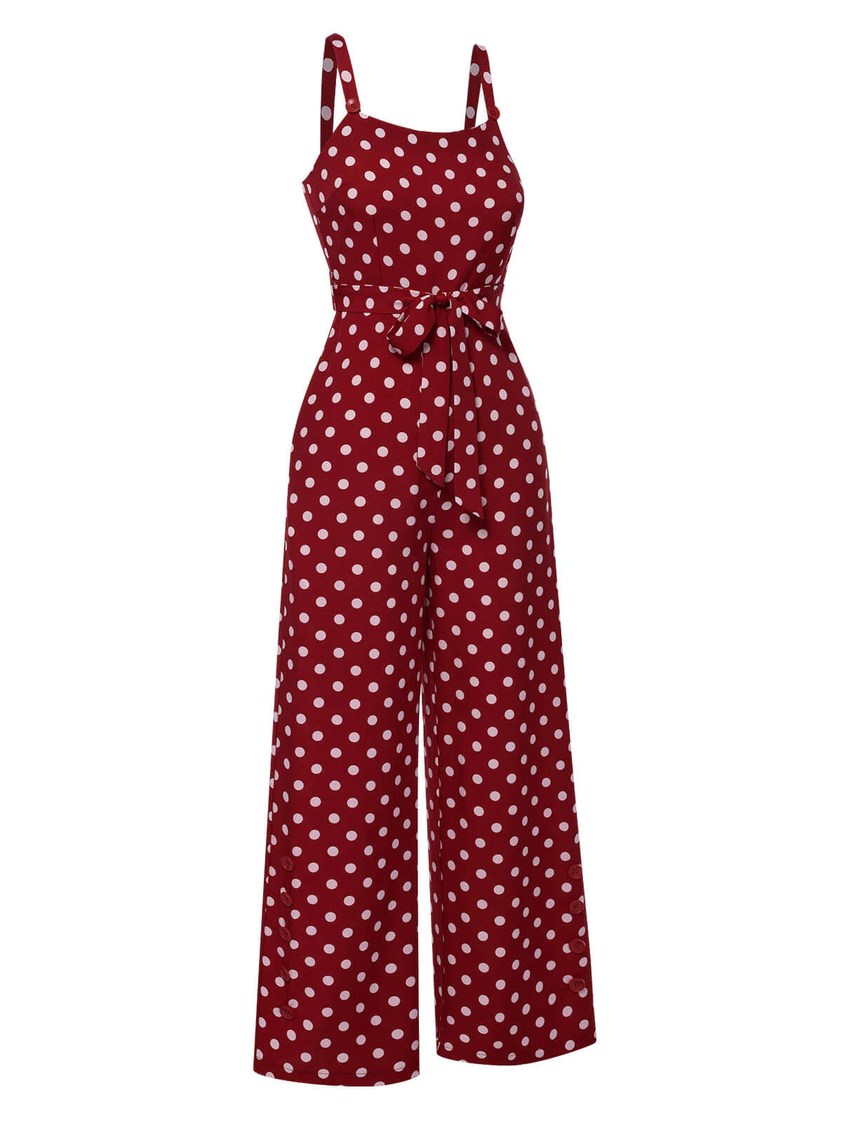 Deep Red 1940s Polka Dot Straps Jumpsuit - Image 4
