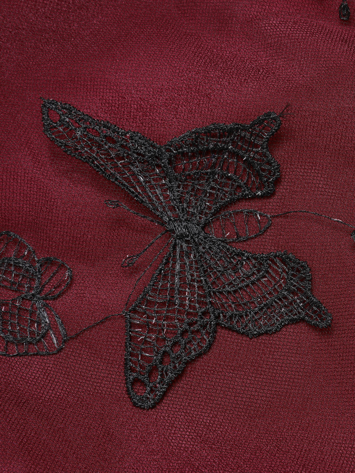 Deep Red 1950s Mesh Butterflies Sleeveless Dress - Image 4