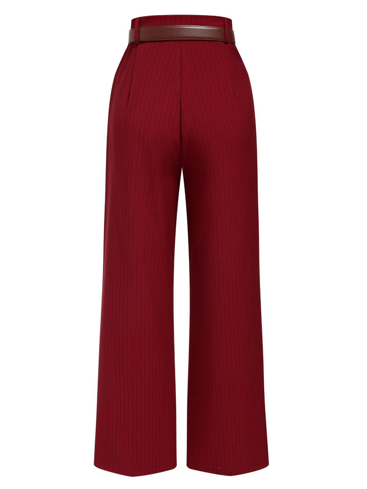Deep Red 1950s Stripes Wide Leg Belted Pants - Image 4