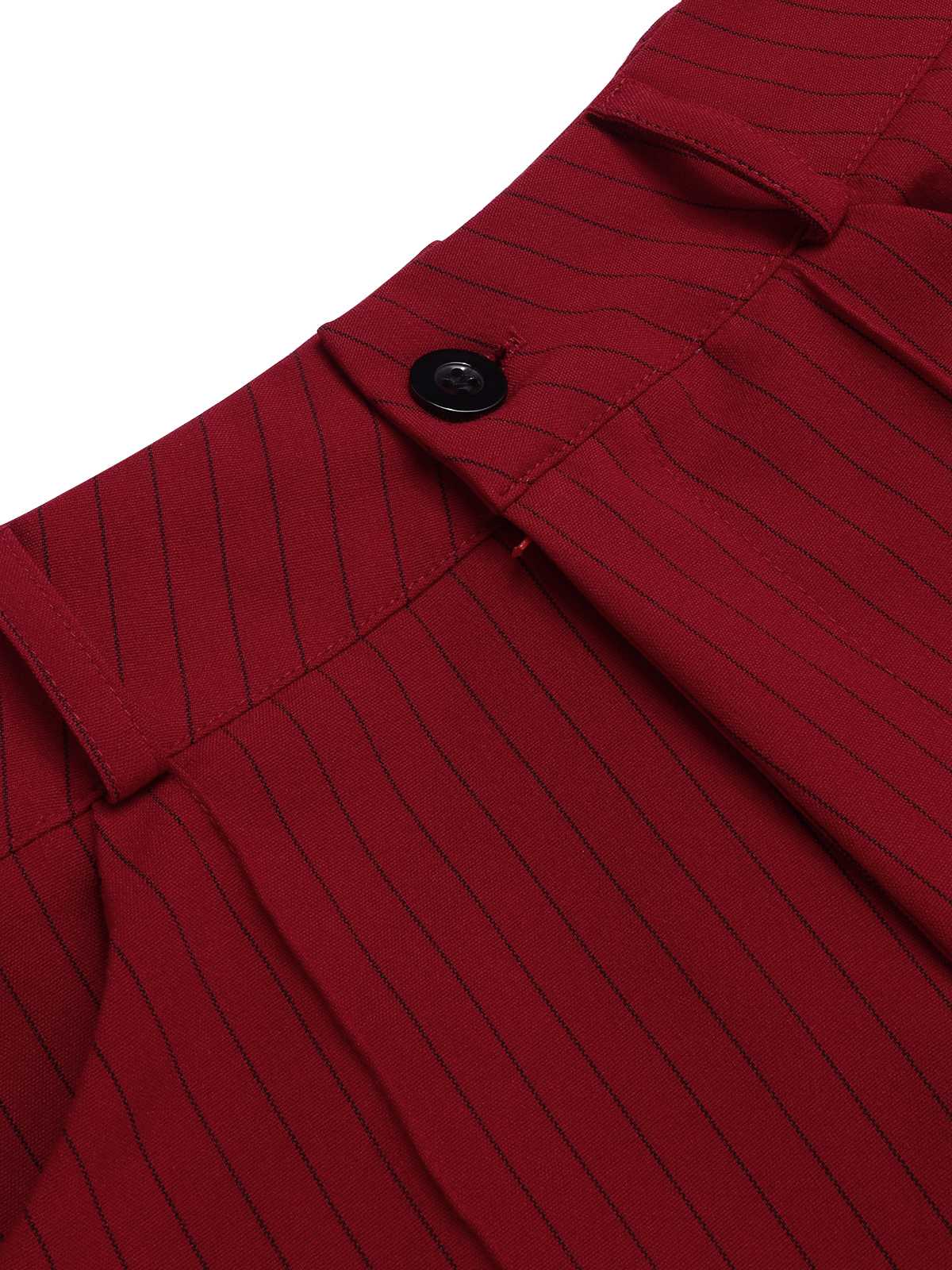 Deep Red 1950s Stripes Wide Leg Belted Pants - Image 8