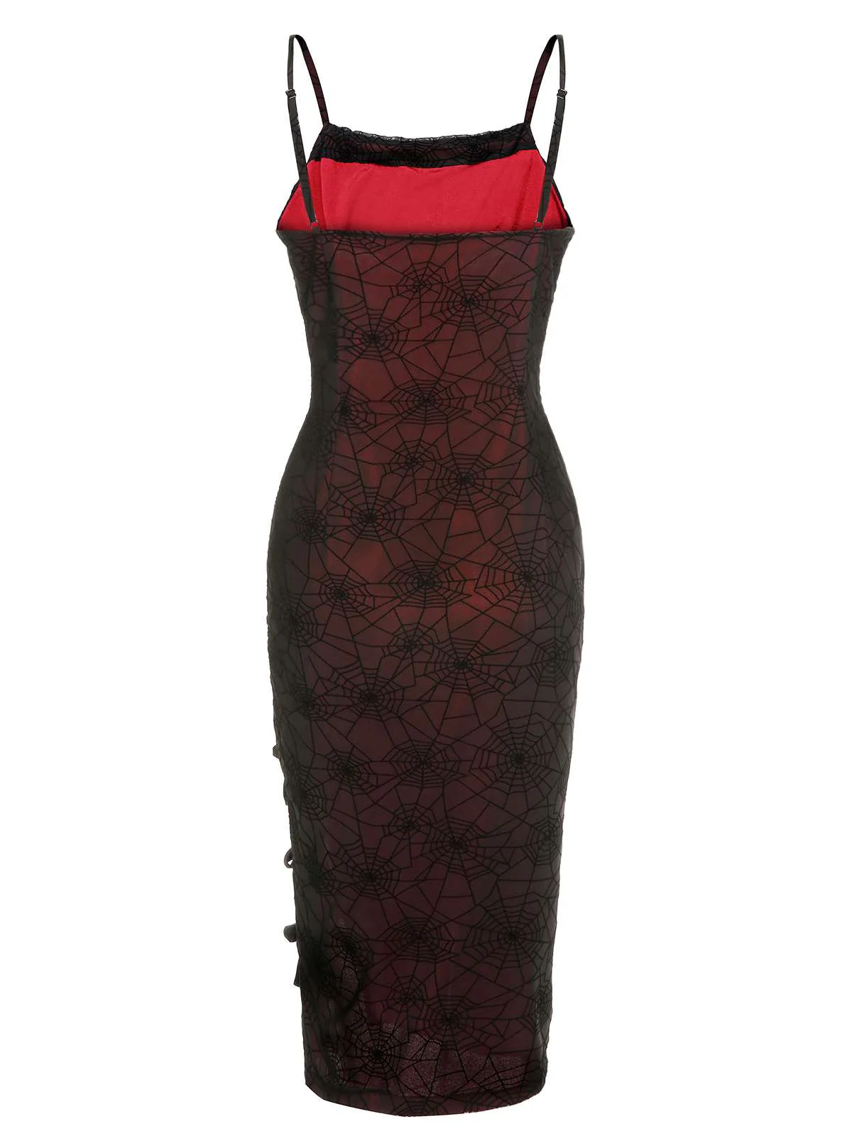 Deep Red 1960s Halloween Spider Web Dress - Image 4