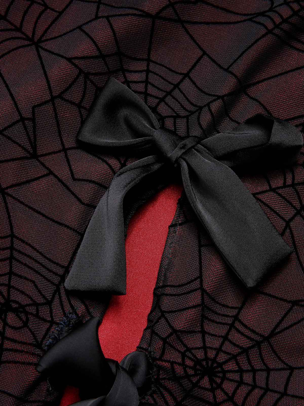 Deep Red 1960s Halloween Spider Web Dress - Image 7