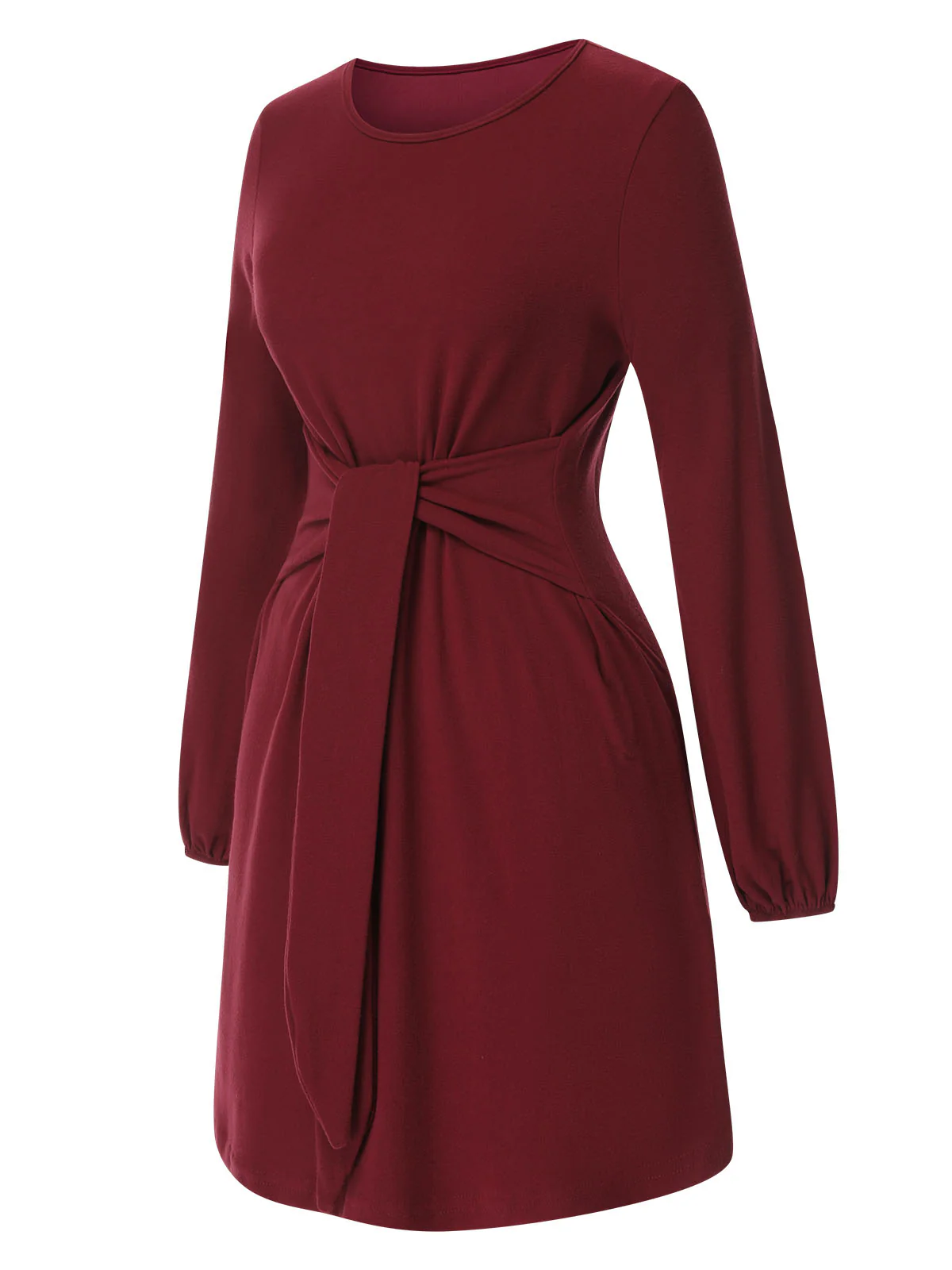 Deep Red 1960s Solid Tie Waist Dress - Image 3