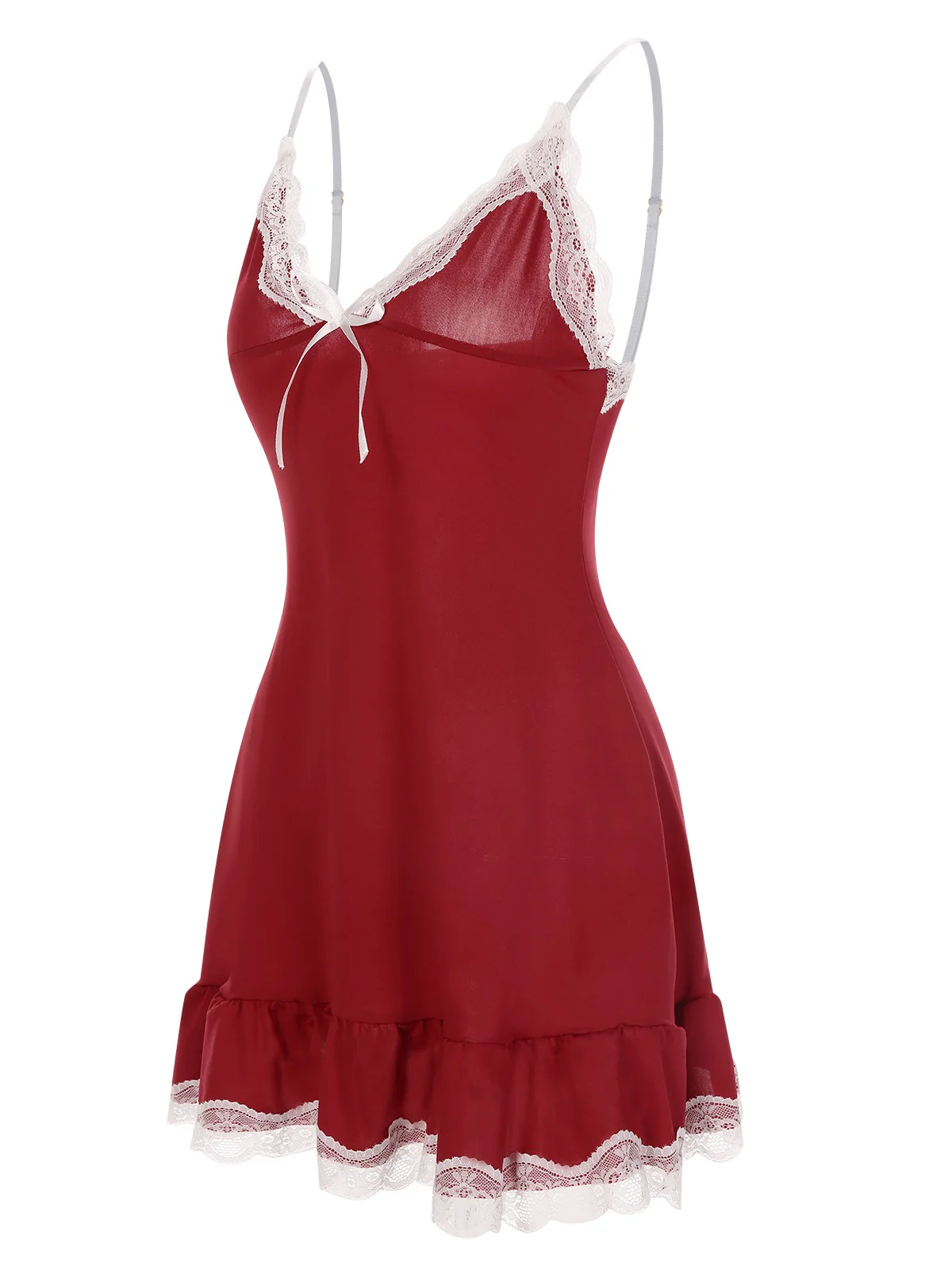 Deep Red 1970s Spaghetti Straps Lace Nightgown - Image 2