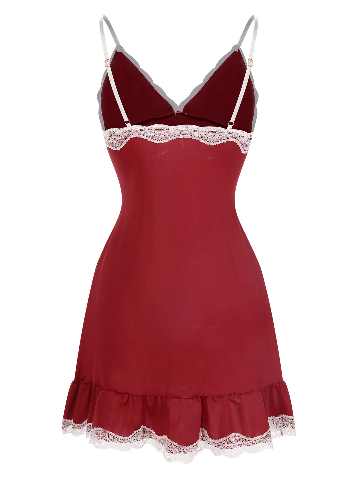 Deep Red 1970s Spaghetti Straps Lace Nightgown - Image 3