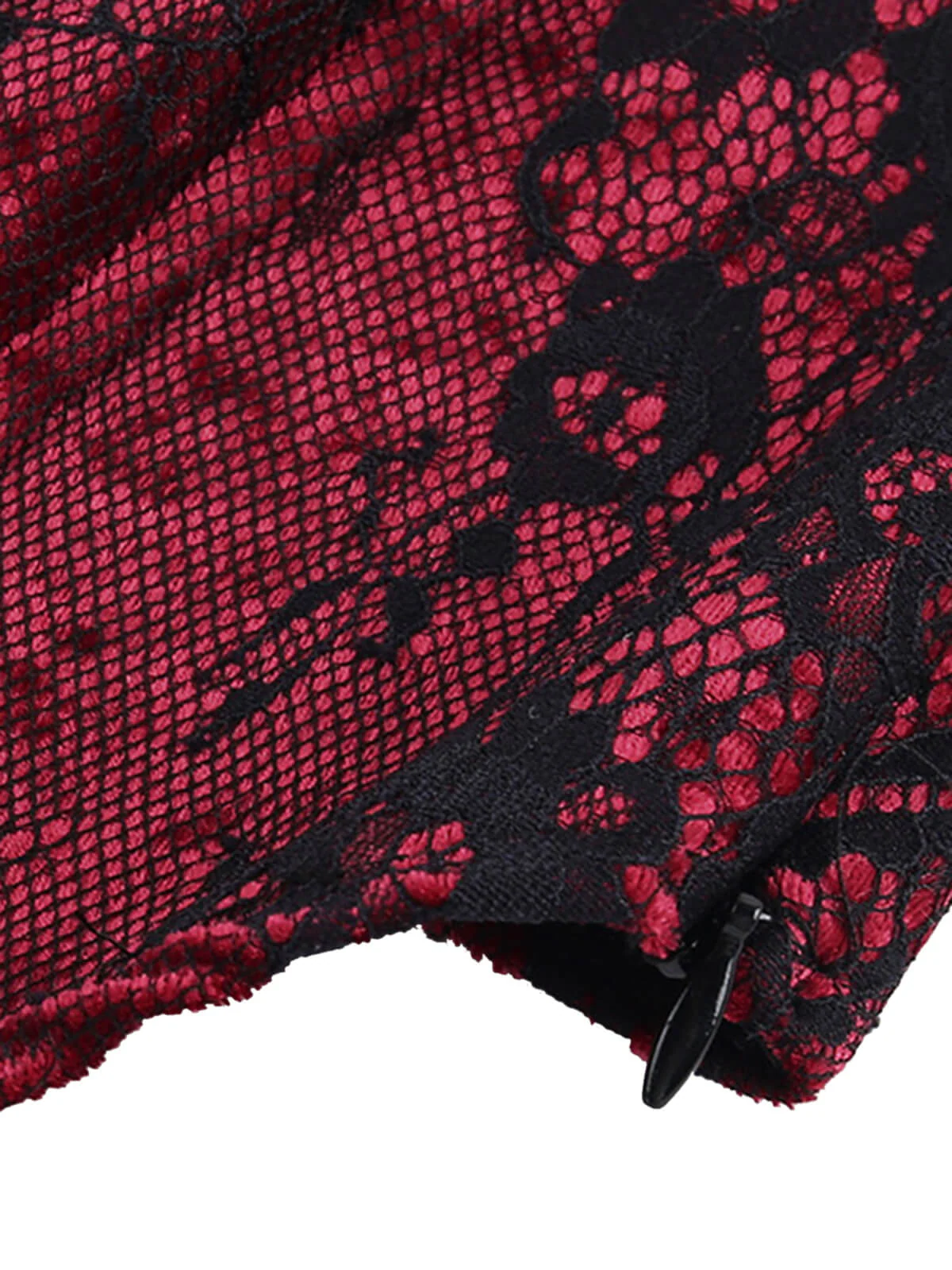 Deep Red 1970s Steampunk Lace Off-Shoulder Top - Image 5
