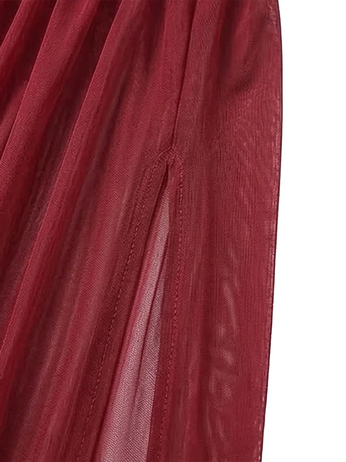 2PCS Deep Red 1980s Lace Color Block Knit Nightgown - Image 7