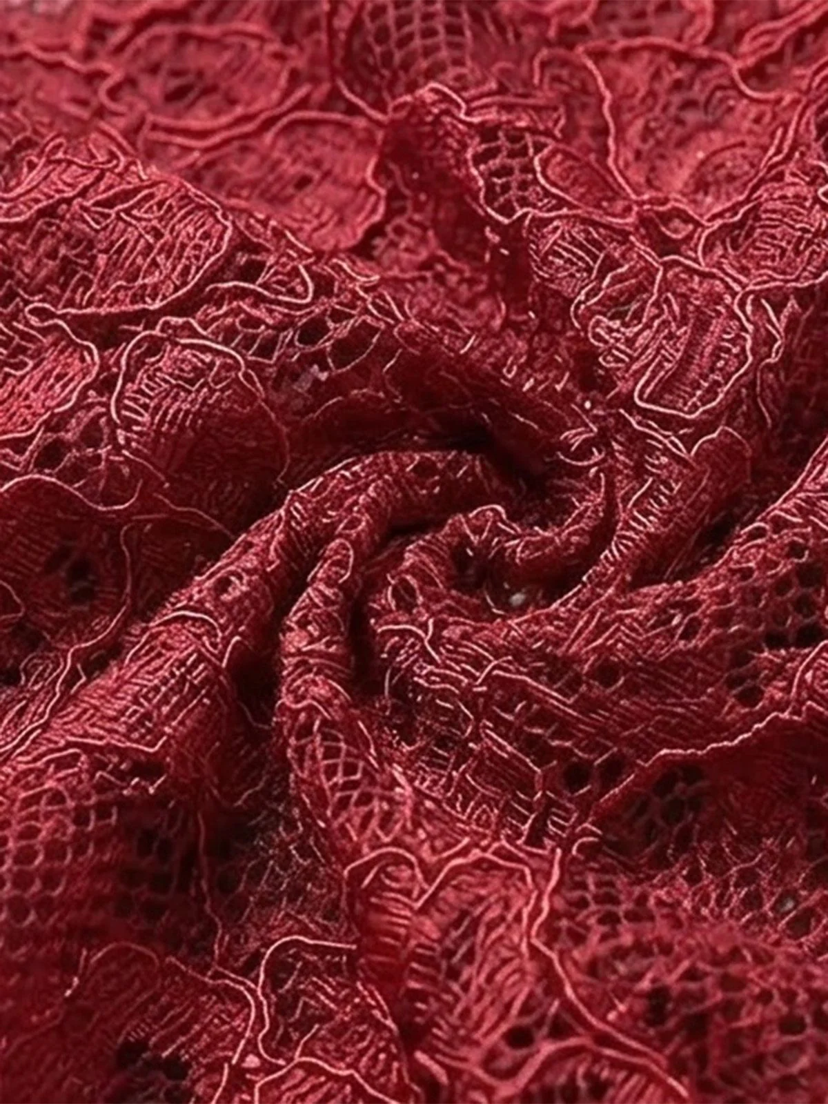 2PCS Deep Red 1980s Lace Color Block Knit Nightgown - Image 8