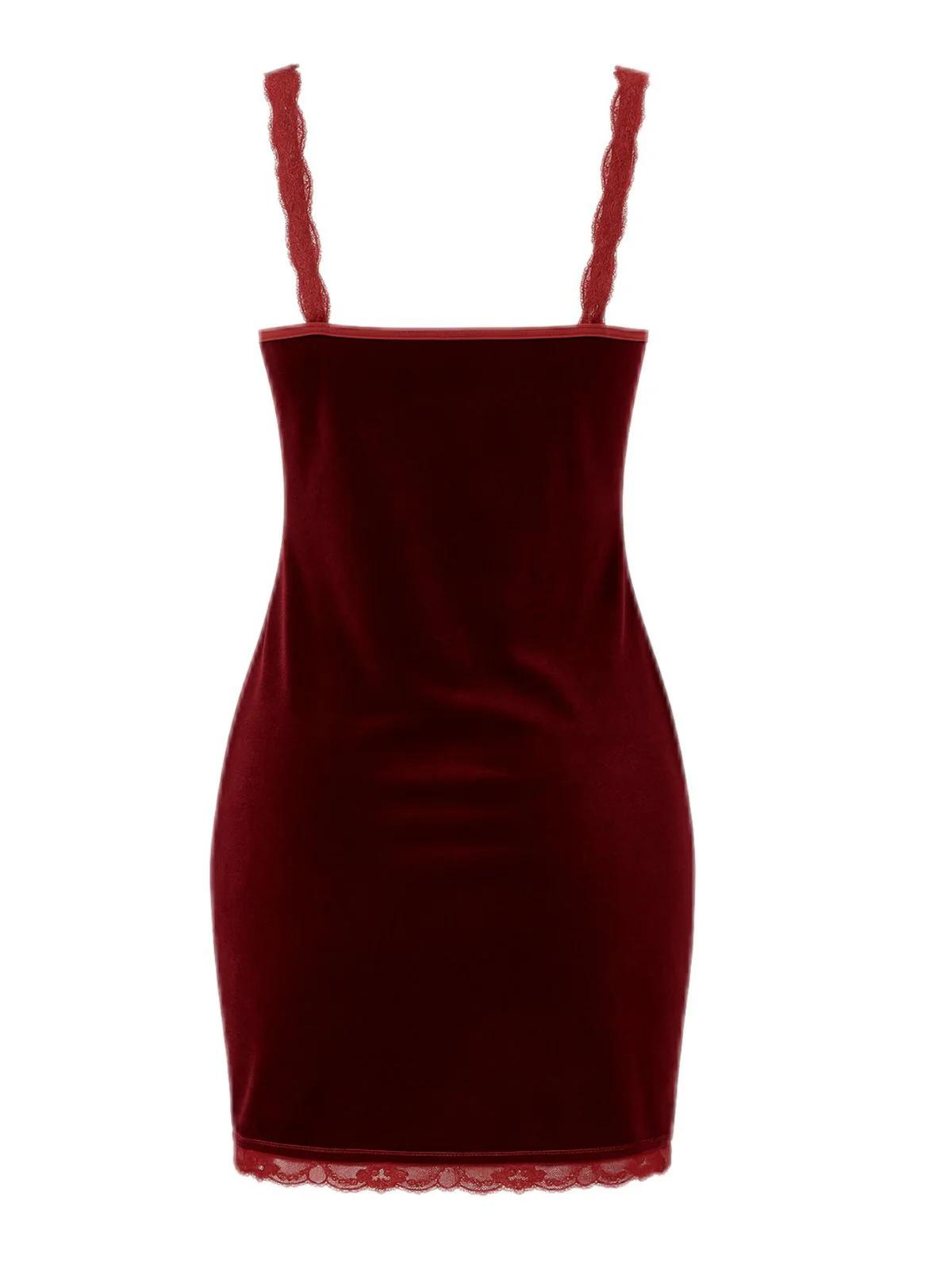 Deep Red 1980s Lace-Up Velvet Strap Nightgown - Image 3
