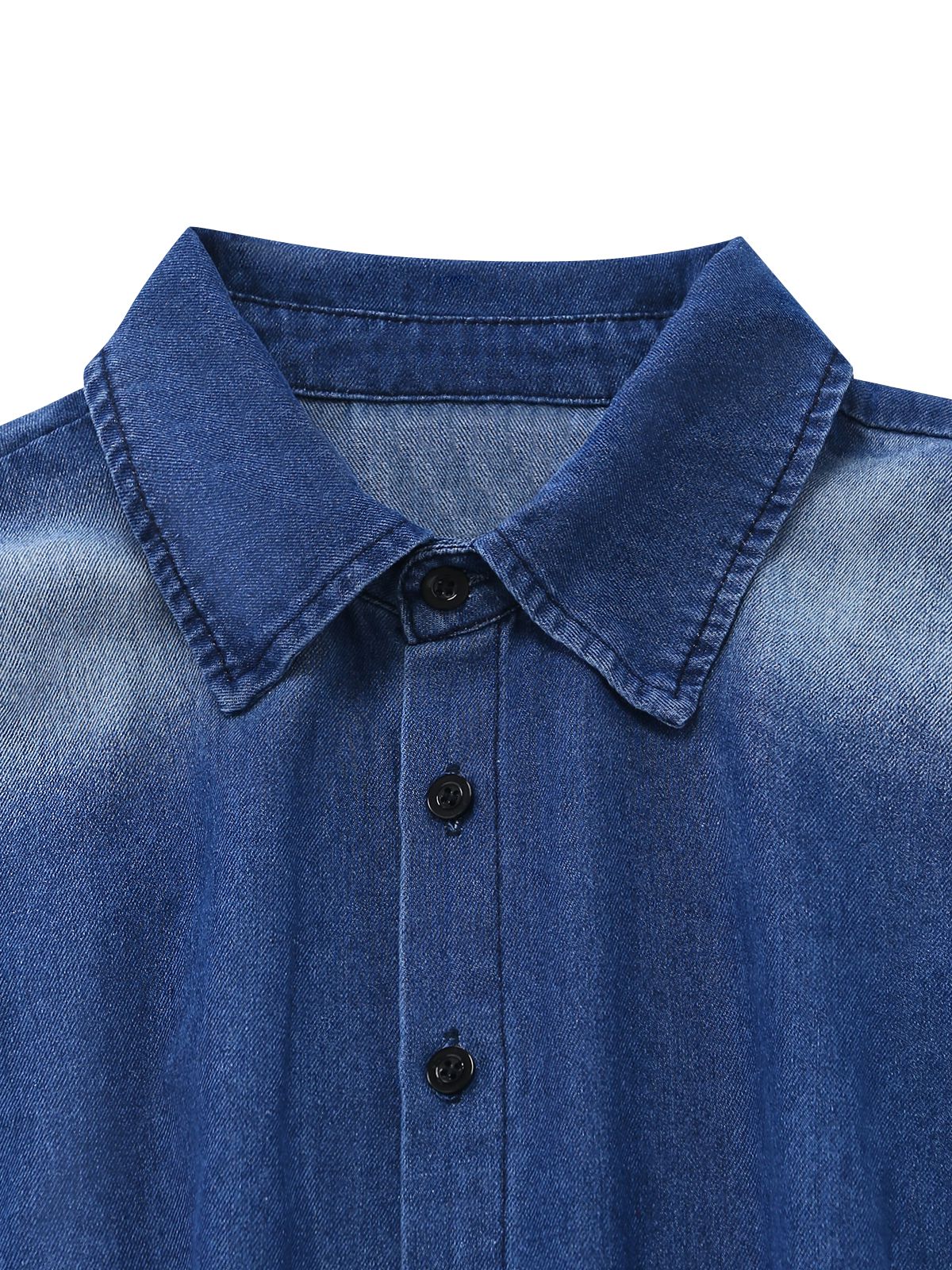 Denim 1970s Lapel Button Belted Waist Jumpsuit - Image 5