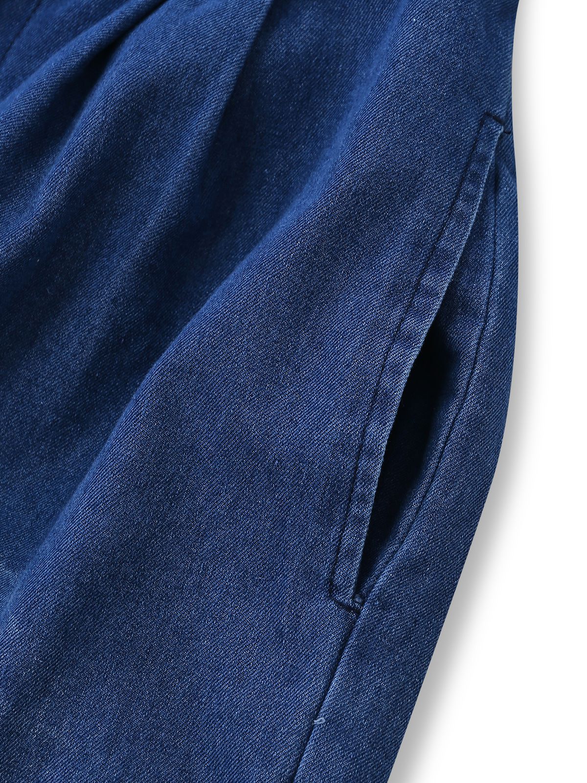 Denim 1970s Lapel Button Belted Waist Jumpsuit - Image 6