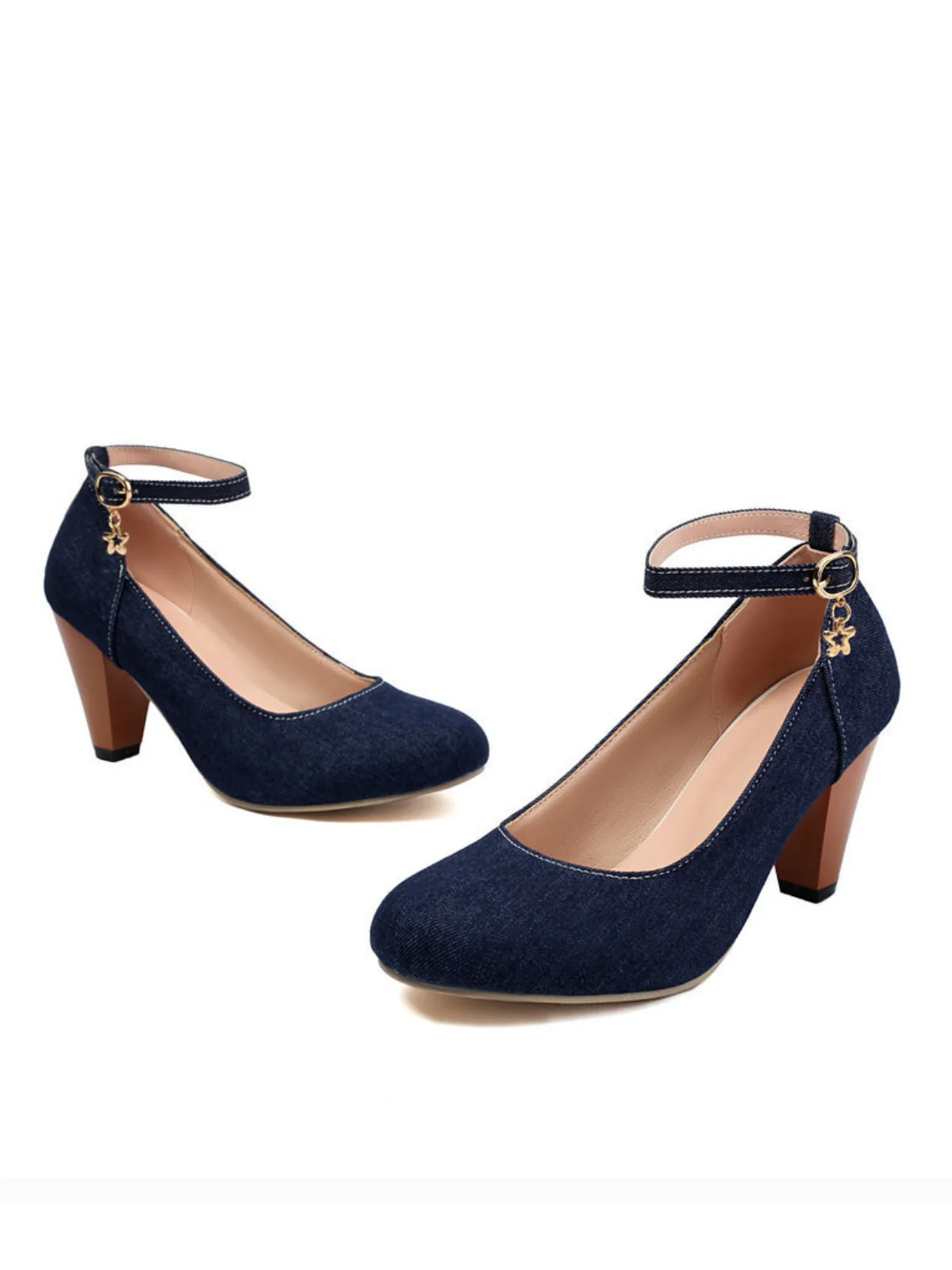 Denim Buckle Mary Janes Chunky Heels - Image 2