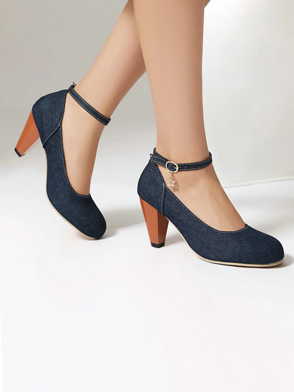 Denim Buckle Mary Janes Chunky Heels - Image 3