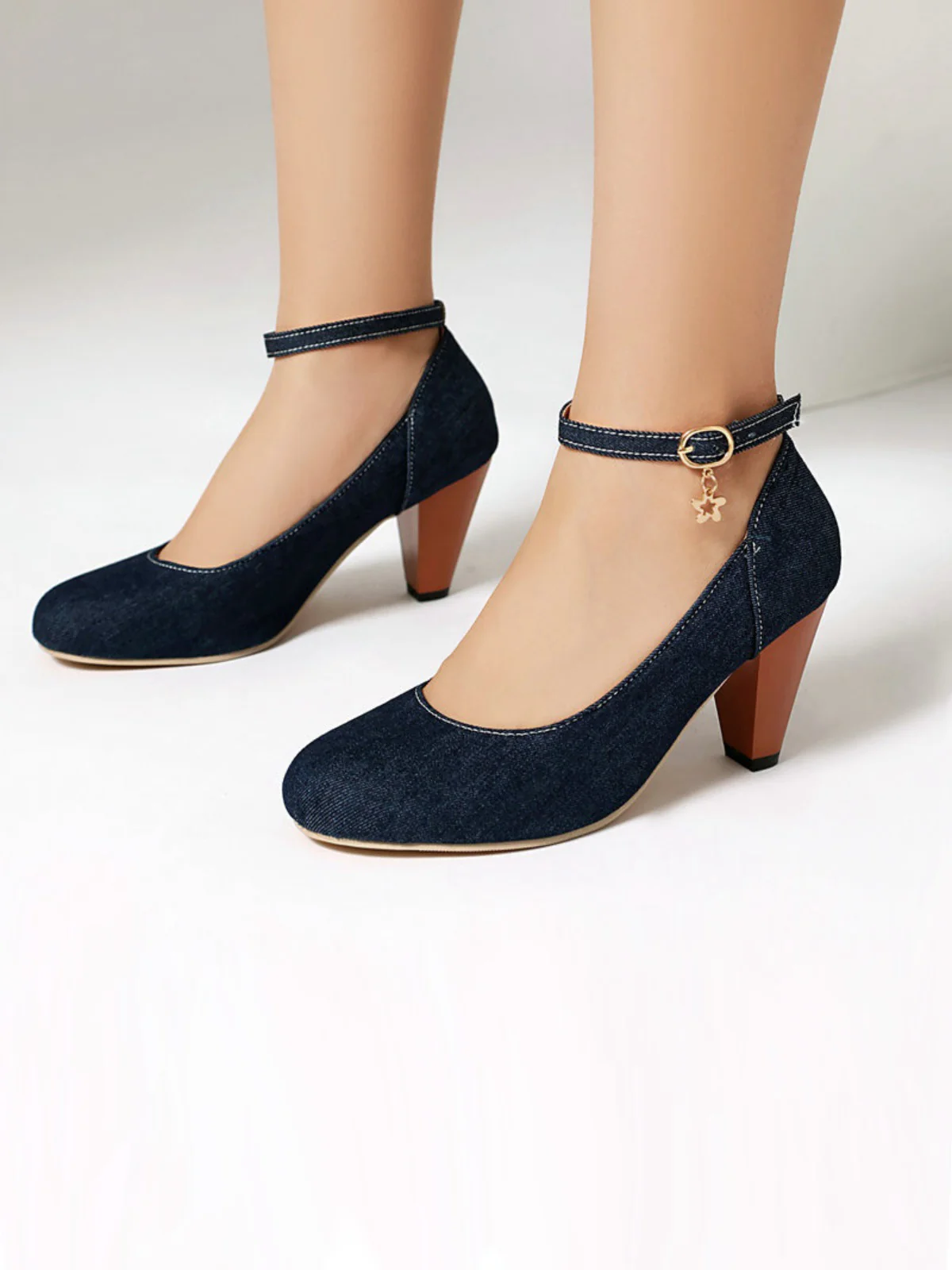 Denim Buckle Mary Janes Chunky Heels - Image 4