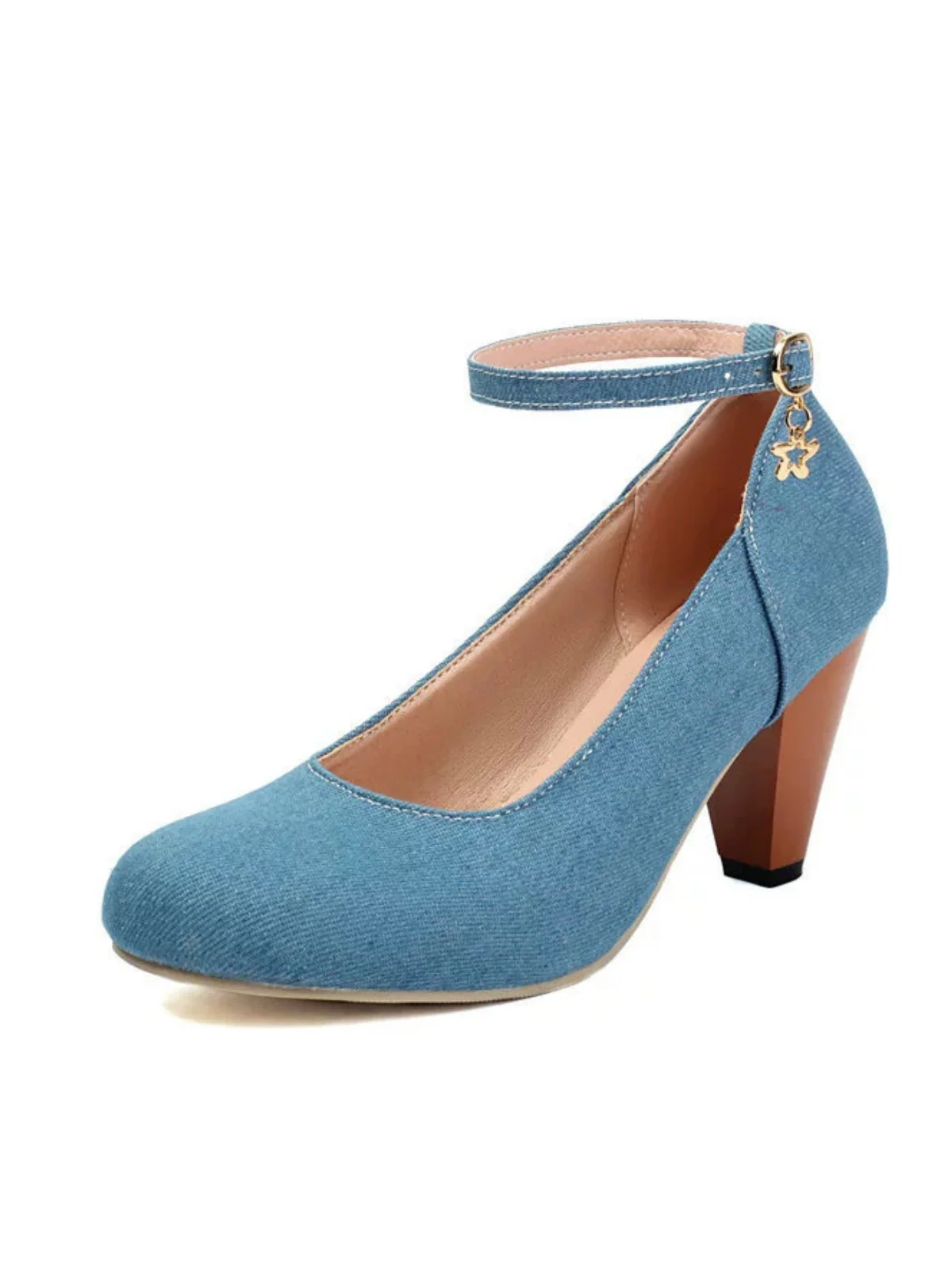 Denim Buckle Mary Janes Chunky Heels - Image 6