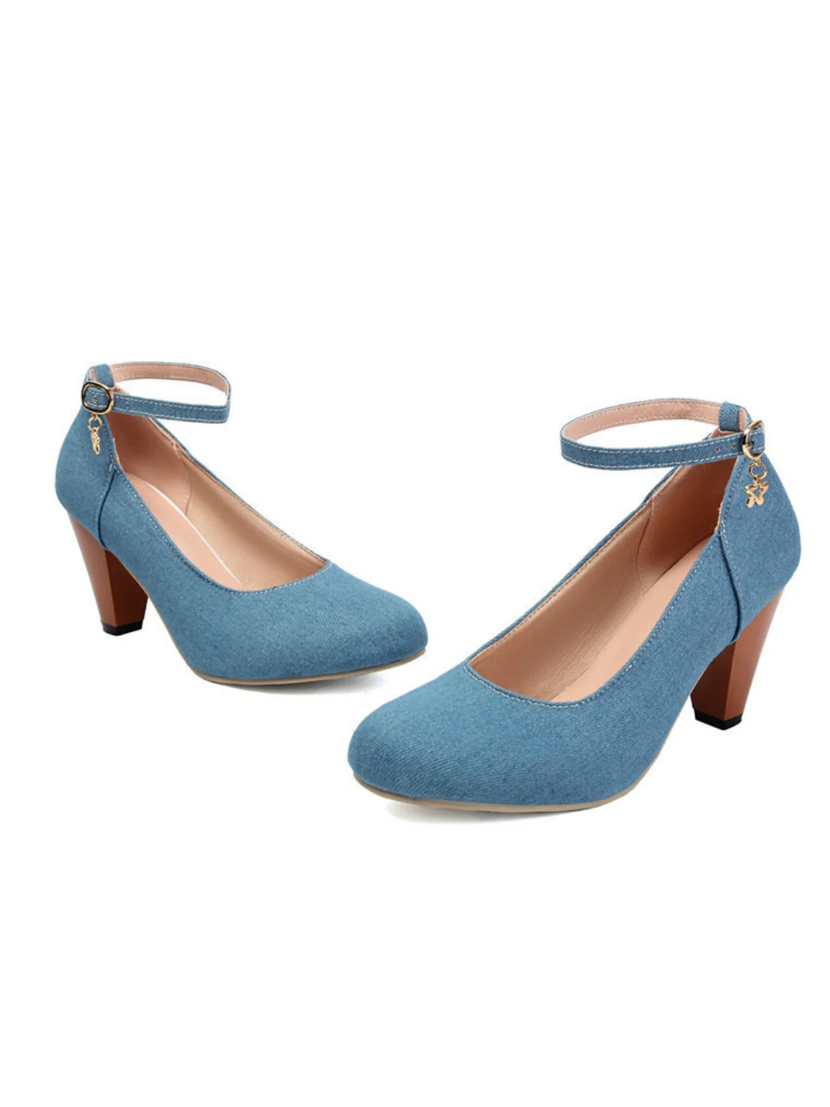 Denim Buckle Mary Janes Chunky Heels - Image 7