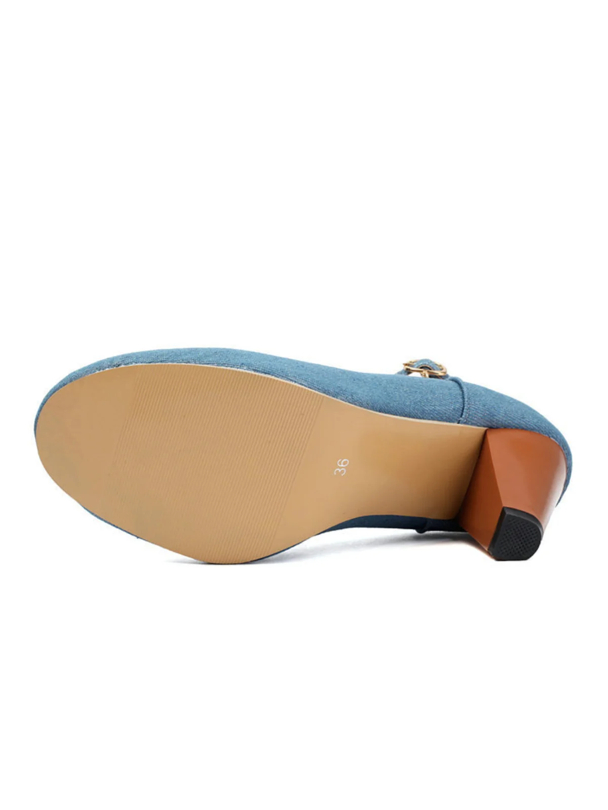 Denim Buckle Mary Janes Chunky Heels - Image 9