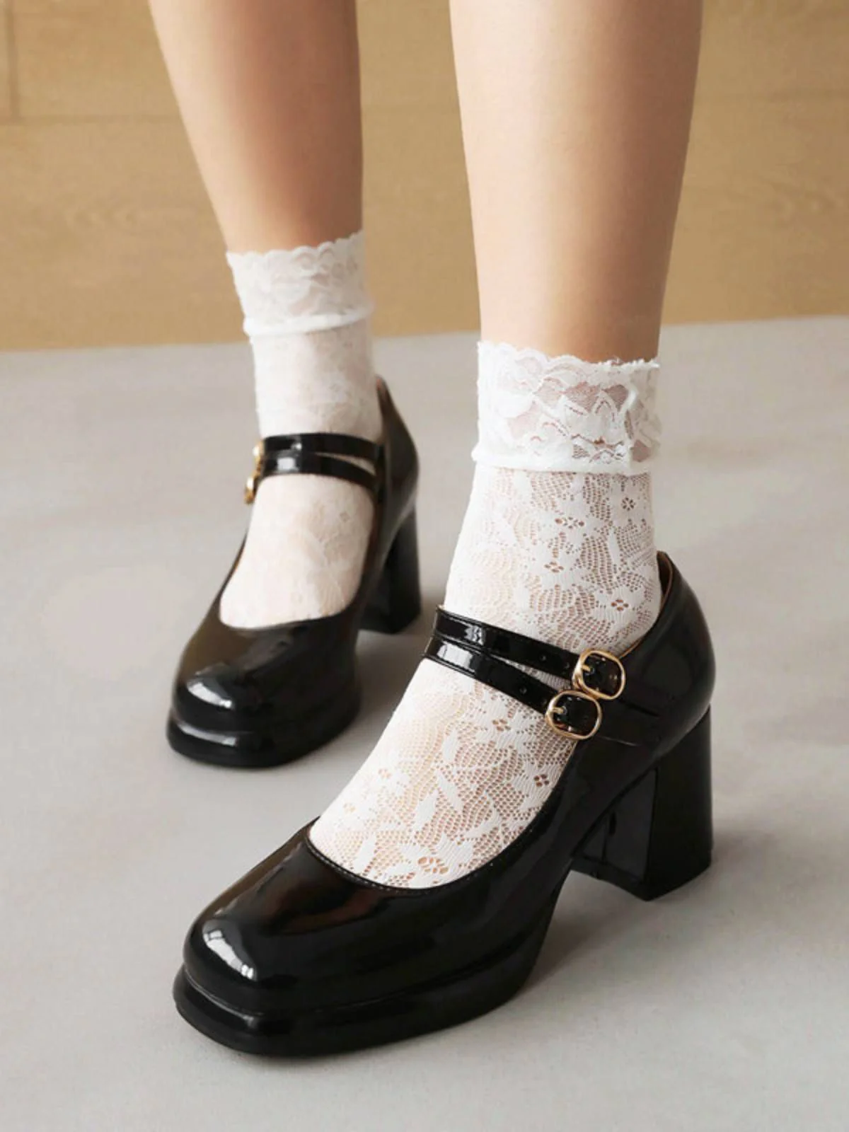 Double Buckles Mary Jane Heels Shoes - Image 2