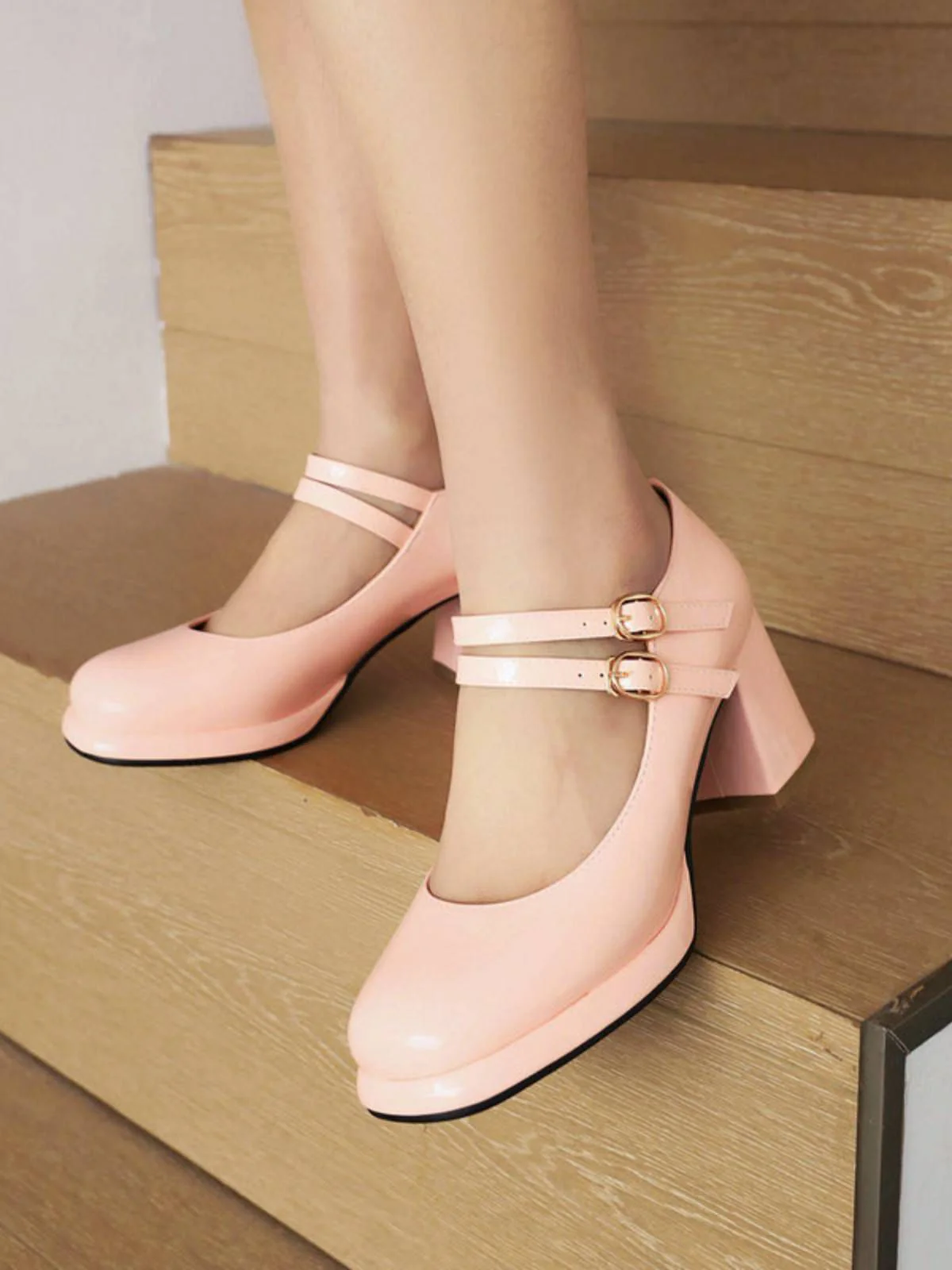 Double Buckles Mary Jane Heels Shoes - Image 9