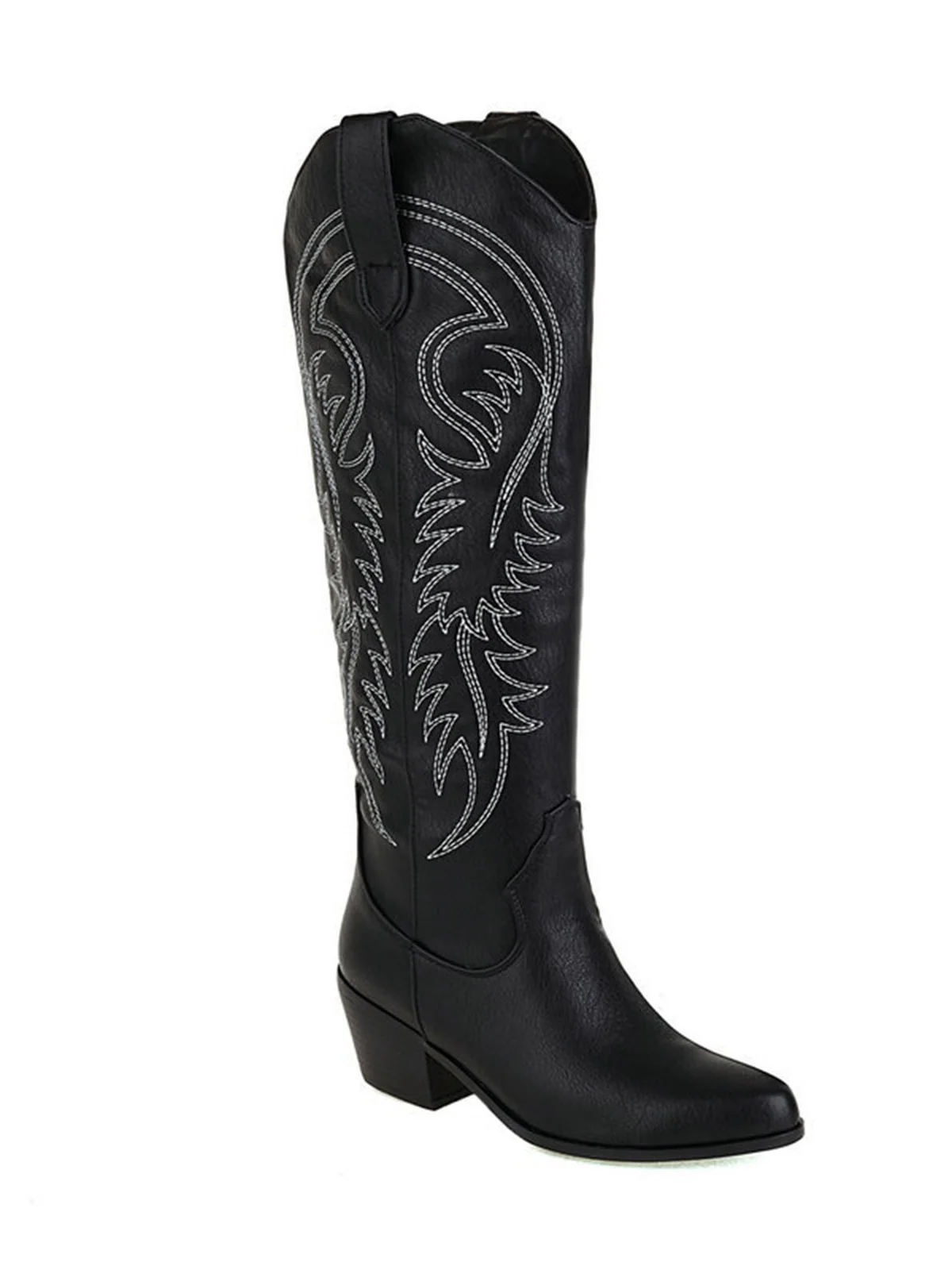 Embroidered Chunky Heel Mid-Calf Cowboy Boots - Image 2