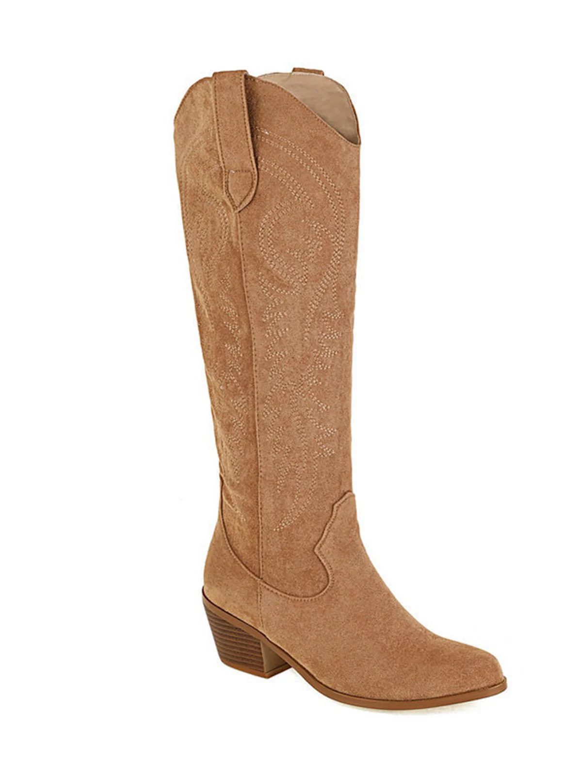 Embroidered Chunky Heel Mid-Calf Cowboy Boots - Image 3