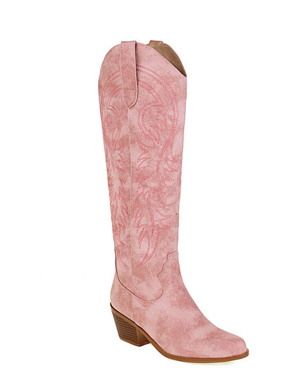 Embroidered Chunky Heel Mid-Calf Cowboy Boots - Image 4