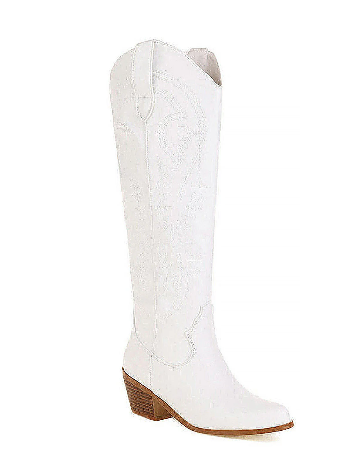 Embroidered Chunky Heel Mid-Calf Cowboy Boots - Image 5