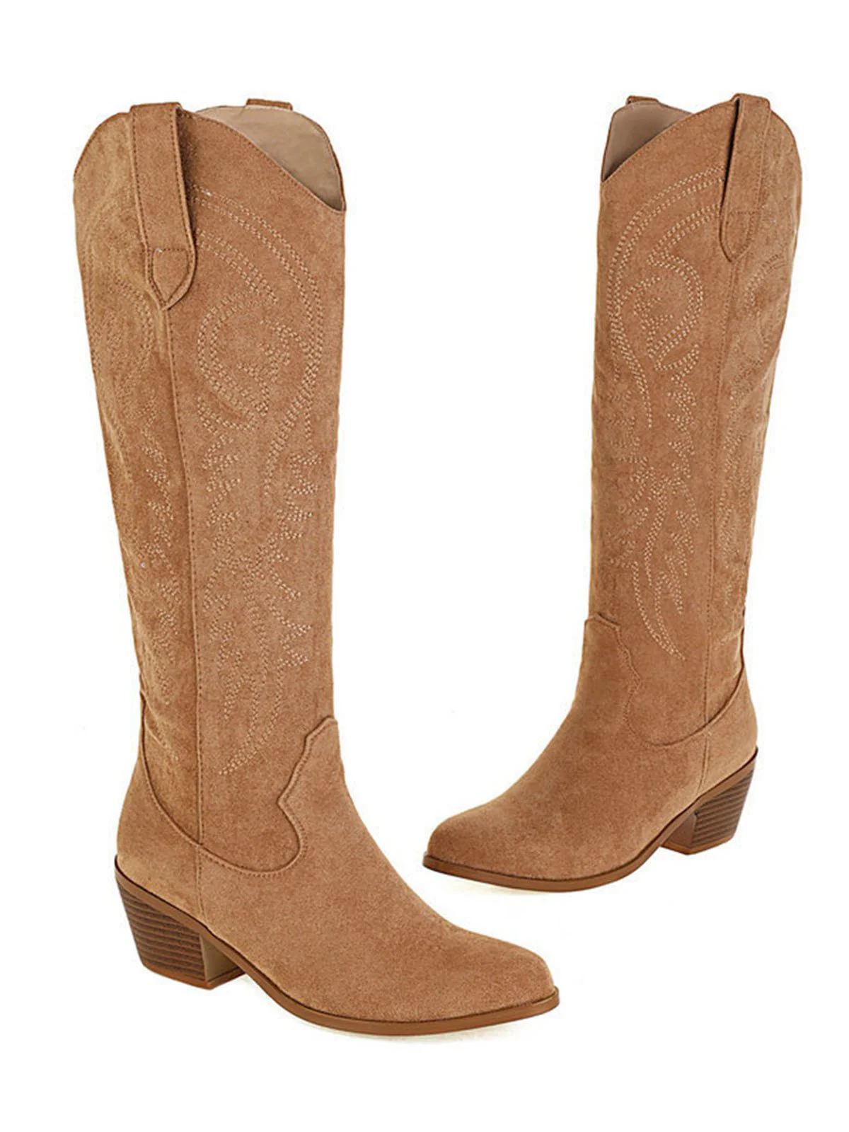 Embroidered Chunky Heel Mid-Calf Cowboy Boots - Image 7