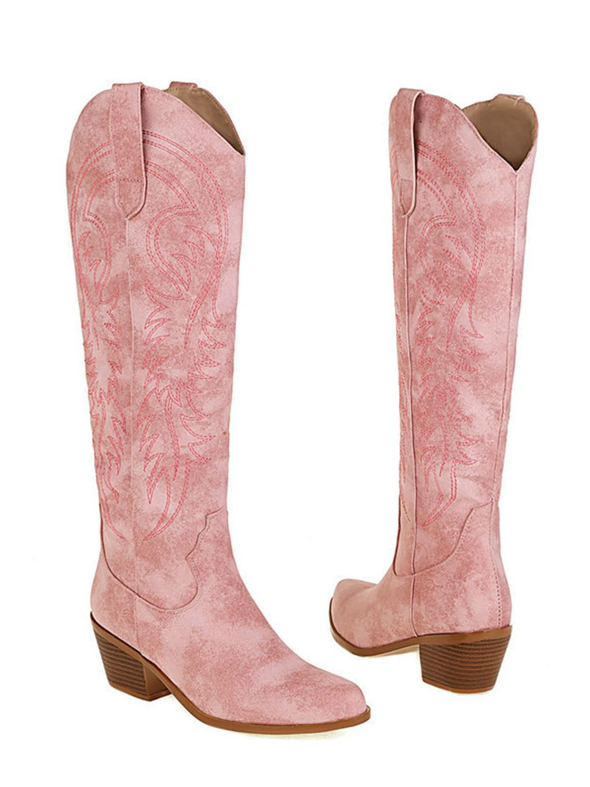 Embroidered Chunky Heel Mid-Calf Cowboy Boots - Image 8