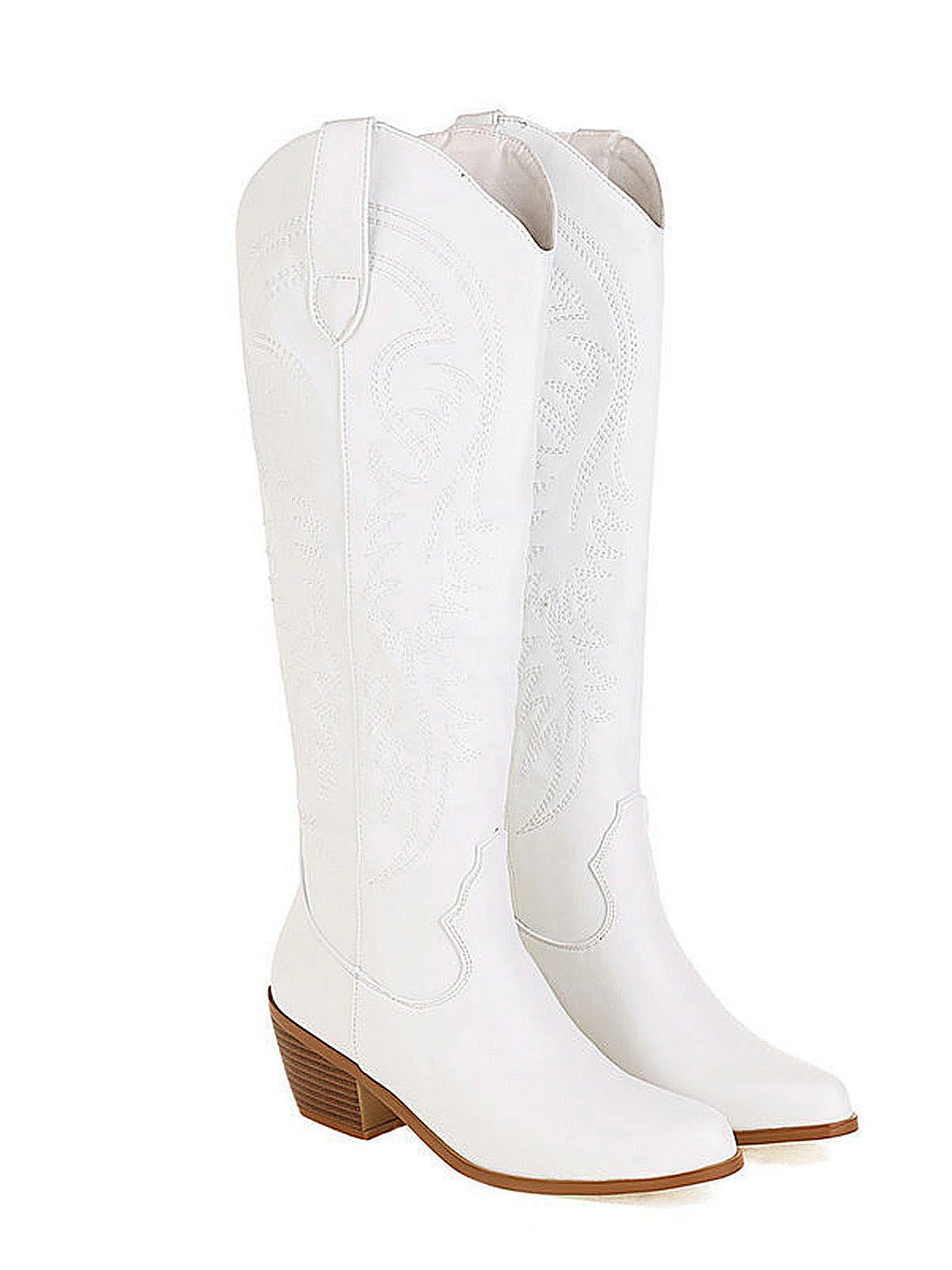 Embroidered Chunky Heel Mid-Calf Cowboy Boots - Image 9