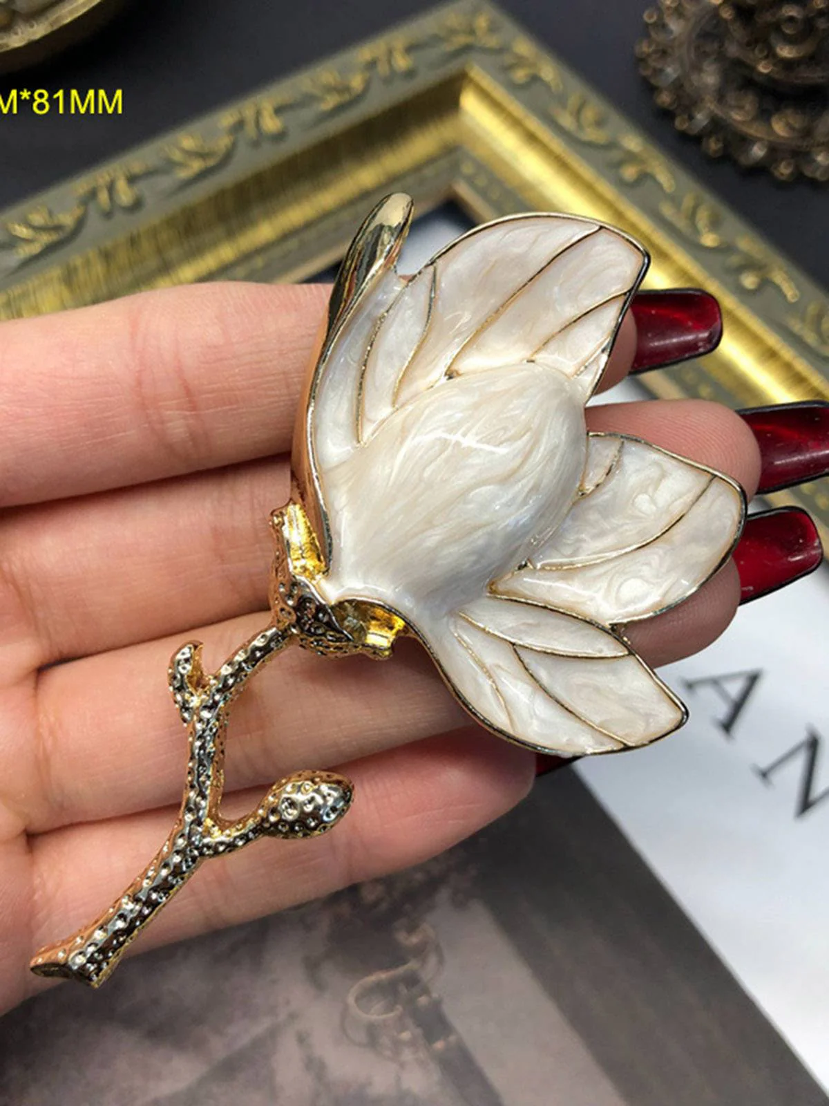 Enamel 3D Magnolia Flower Brooch - Image 2