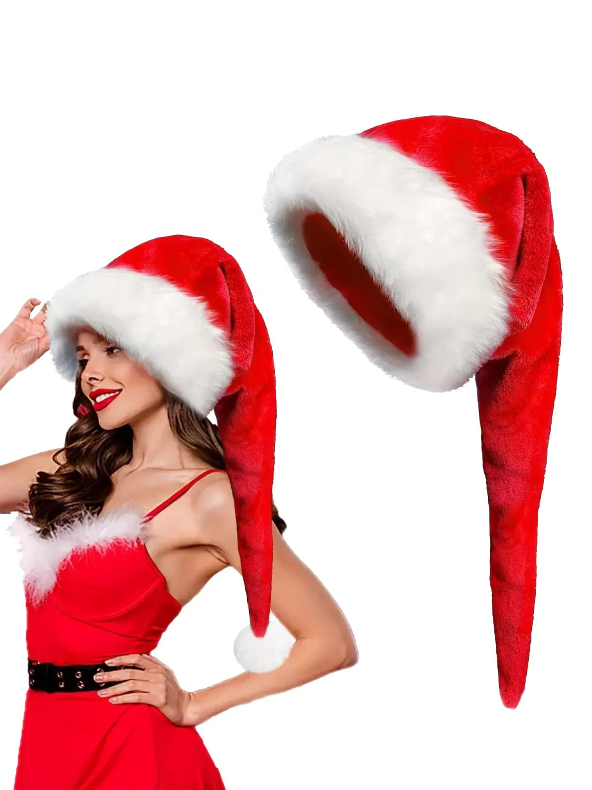 Extended Length Fluffy Christmas Hat - Image 2