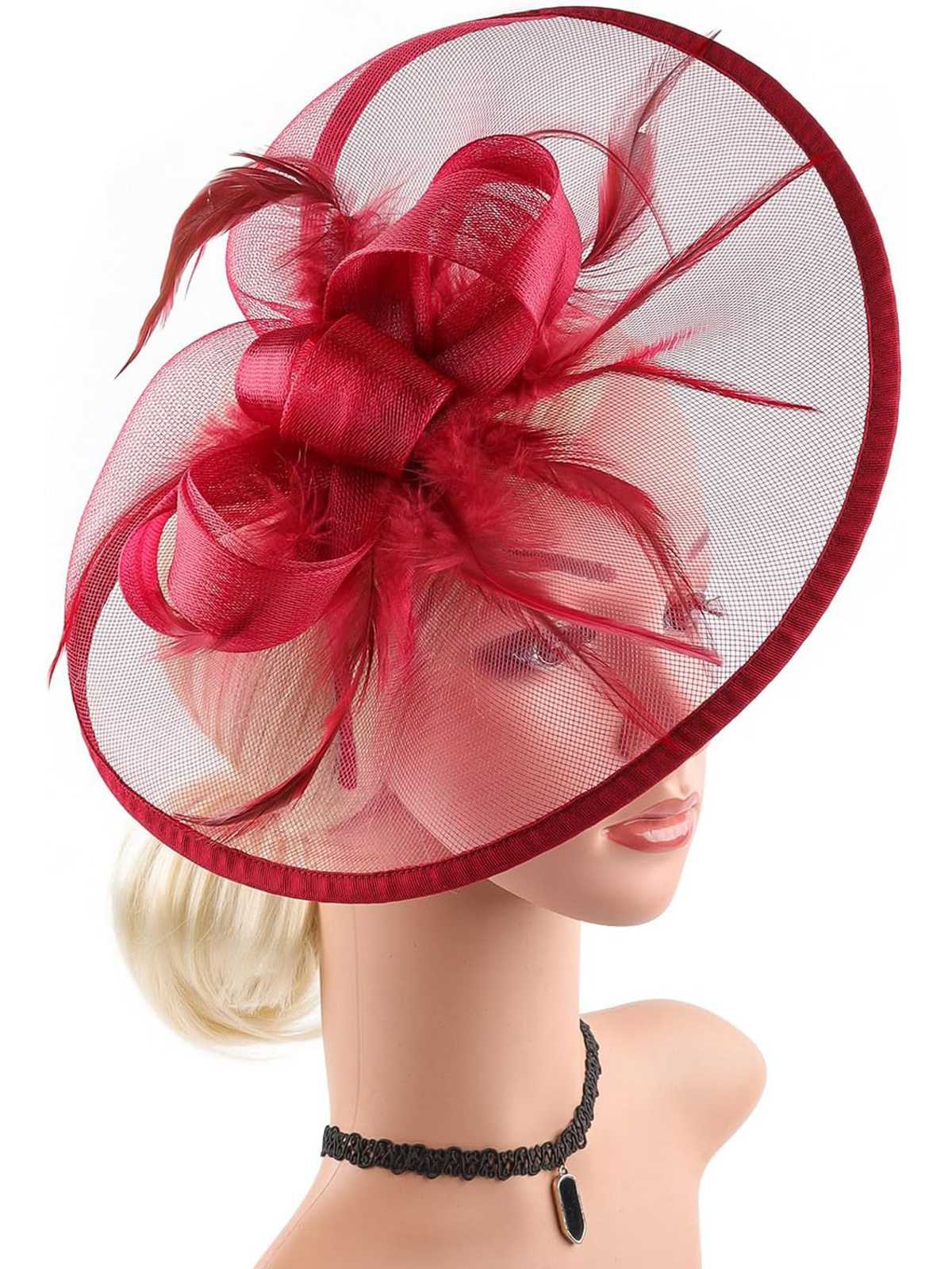 Feather Fascinator Hat With Veil - Image 5