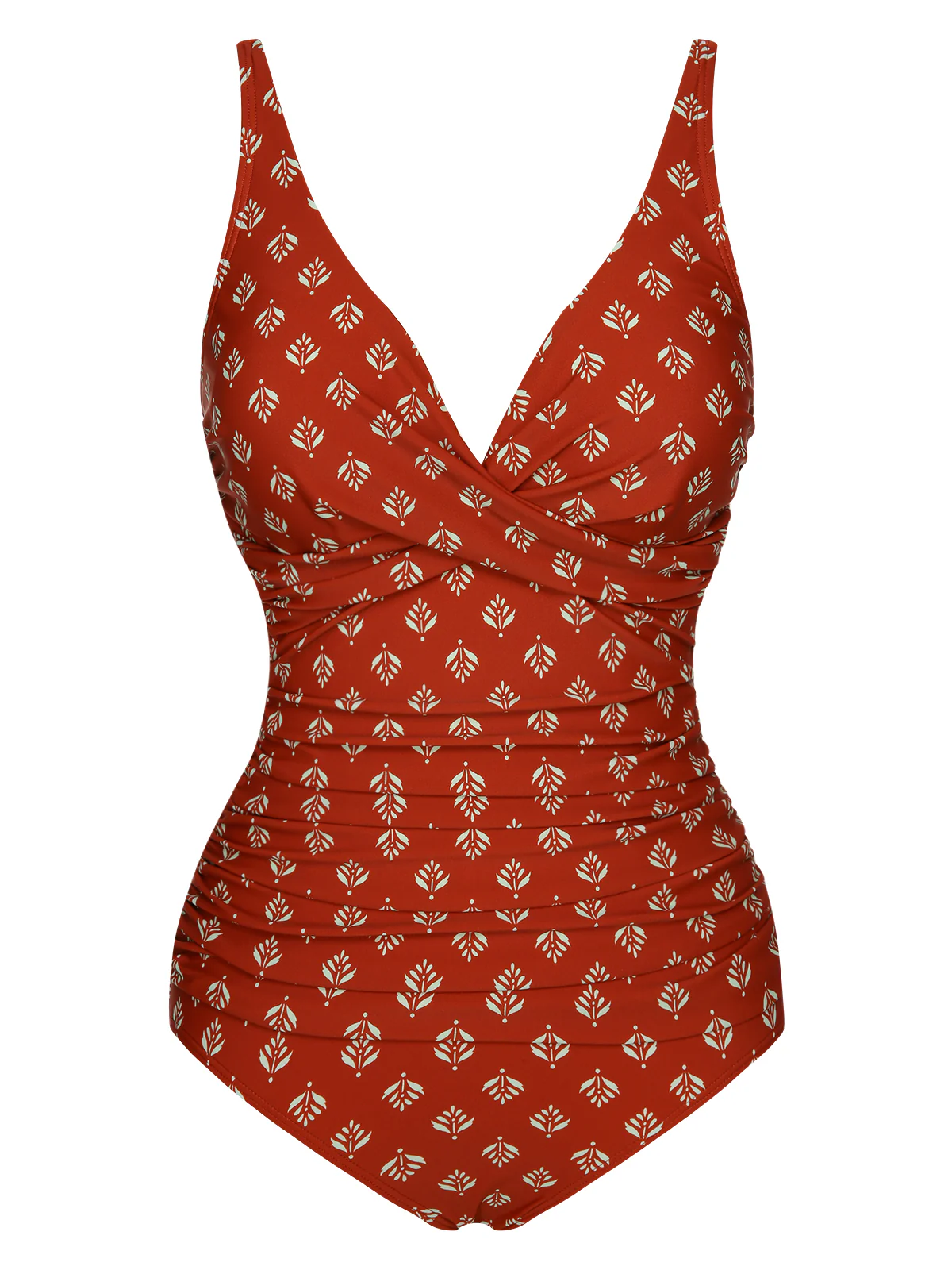 Fire Brick Red 1940s Leaves V-Neck Swimsuit - Image 2