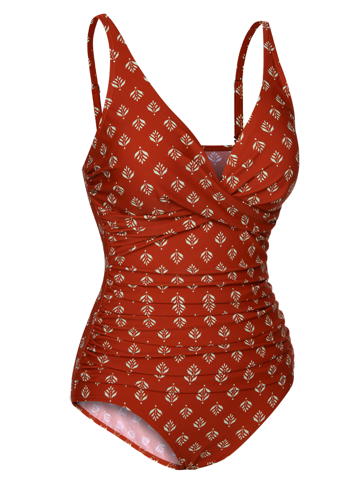 Fire Brick Red 1940s Leaves V-Neck Swimsuit - Image 3