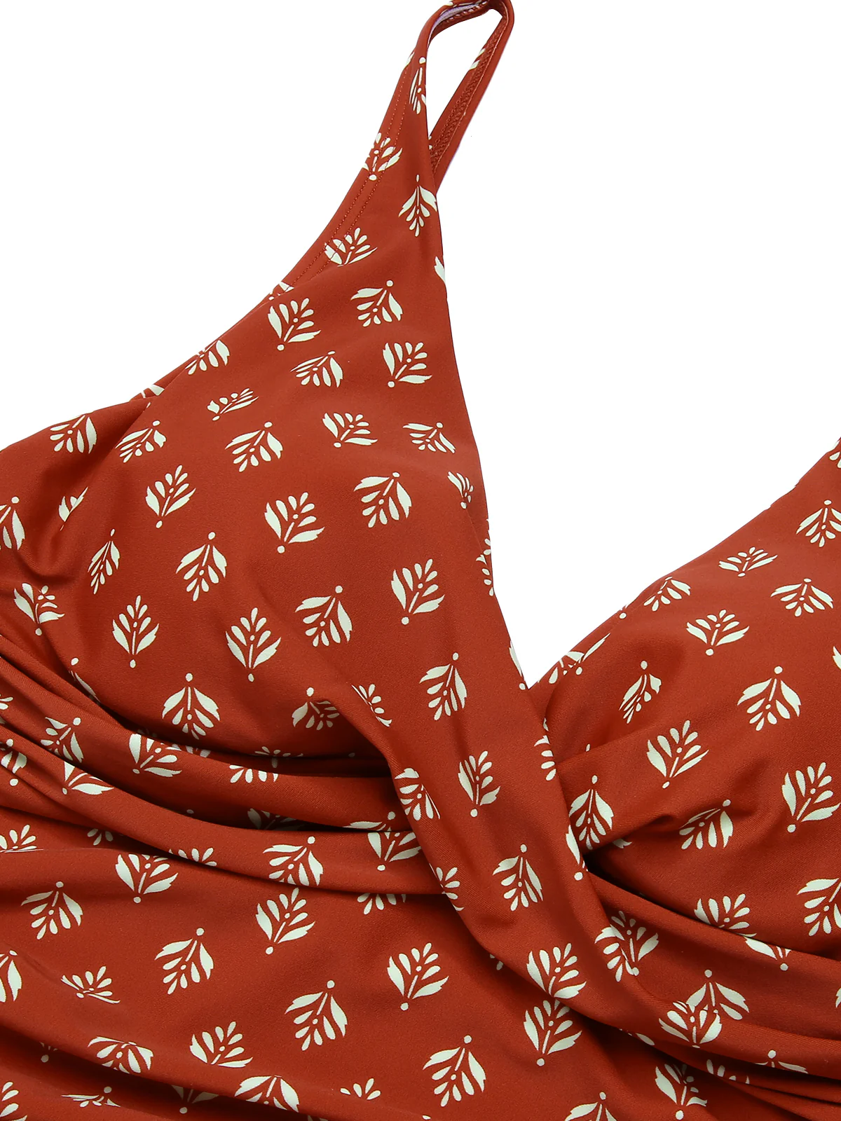 Fire Brick Red 1940s Leaves V-Neck Swimsuit - Image 5