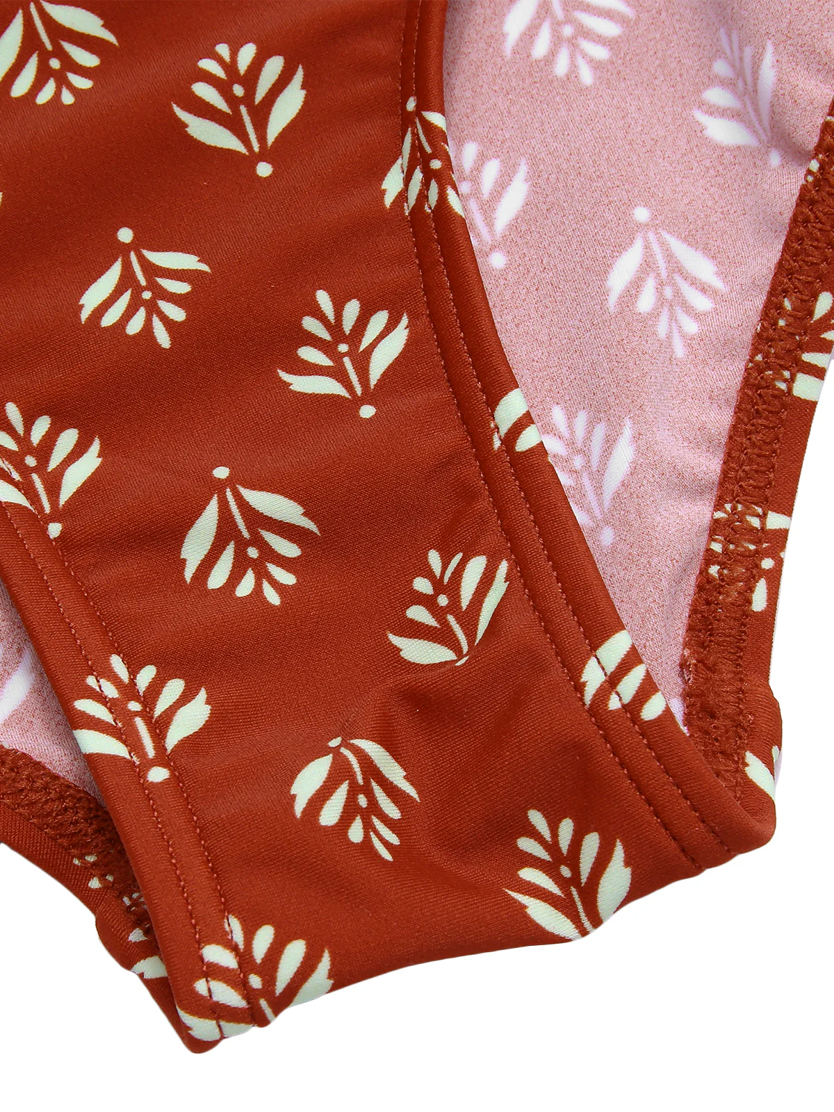 Fire Brick Red 1940s Leaves V-Neck Swimsuit - Image 7