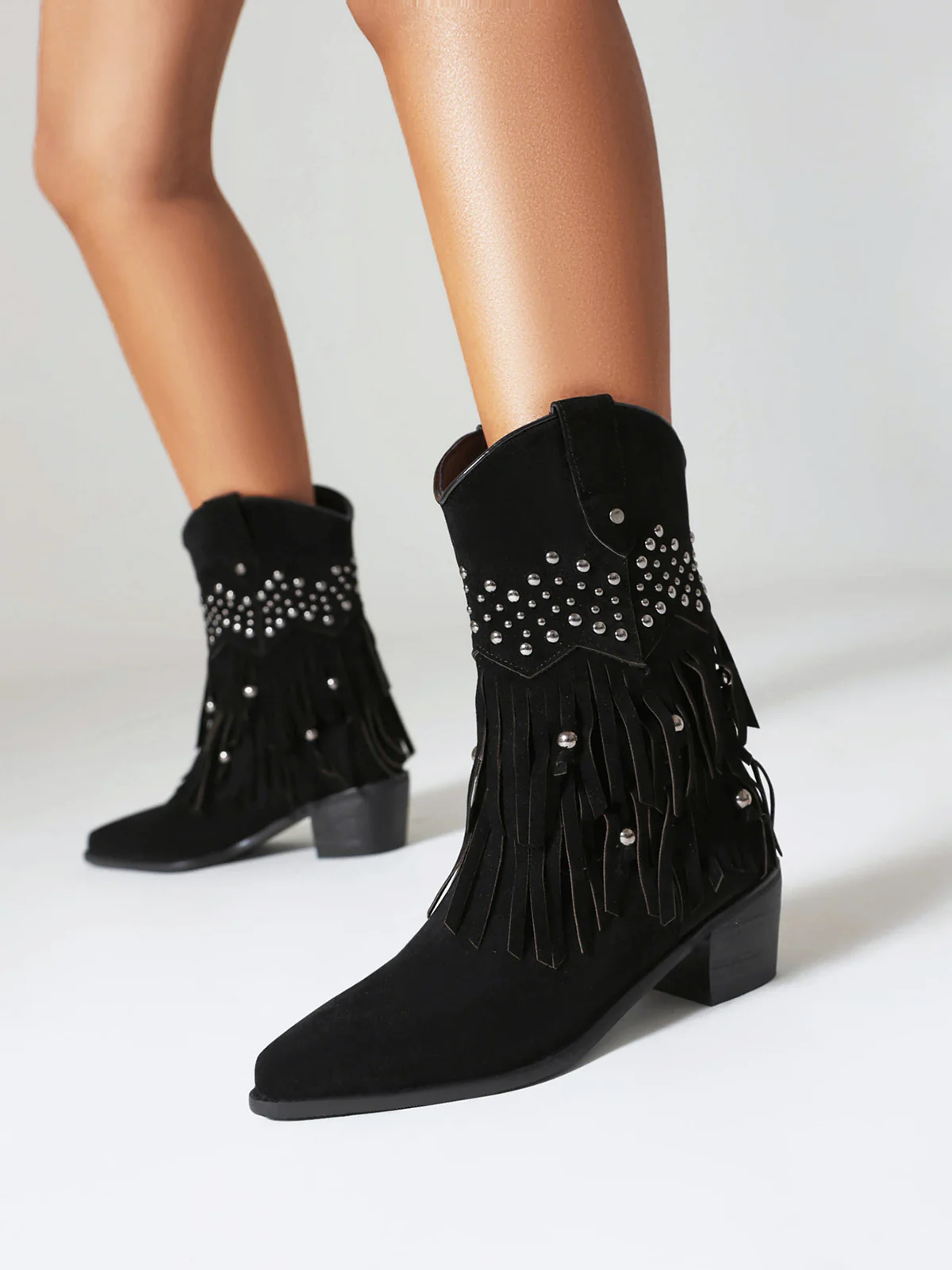Flannelette Cone Heel Western Boots - Image 10