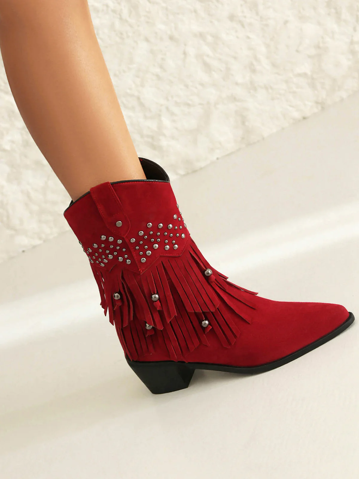 Flannelette Cone Heel Western Boots - Image 13