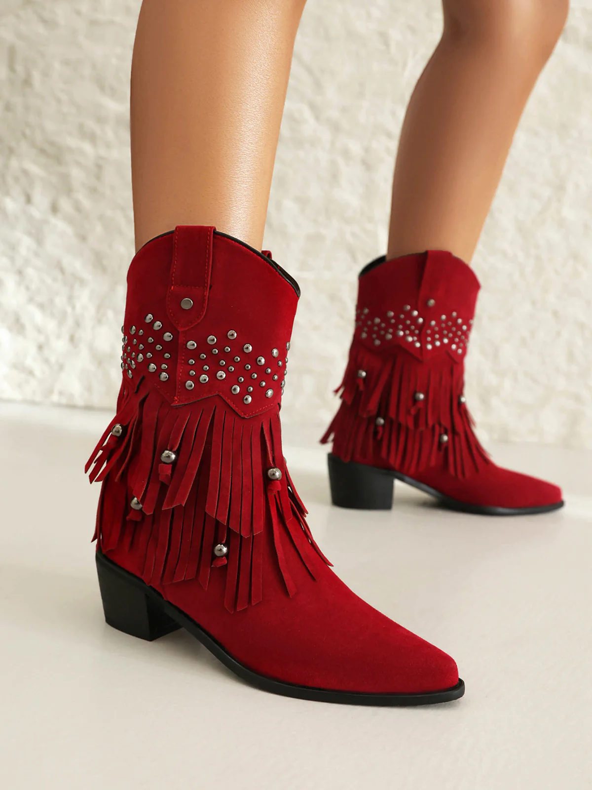 Flannelette Cone Heel Western Boots - Image 15