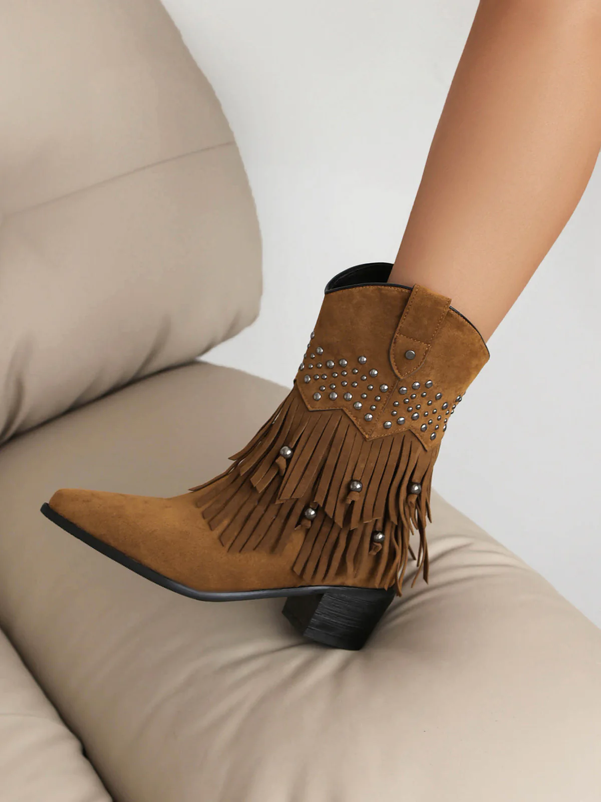 Flannelette Cone Heel Western Boots - Image 6