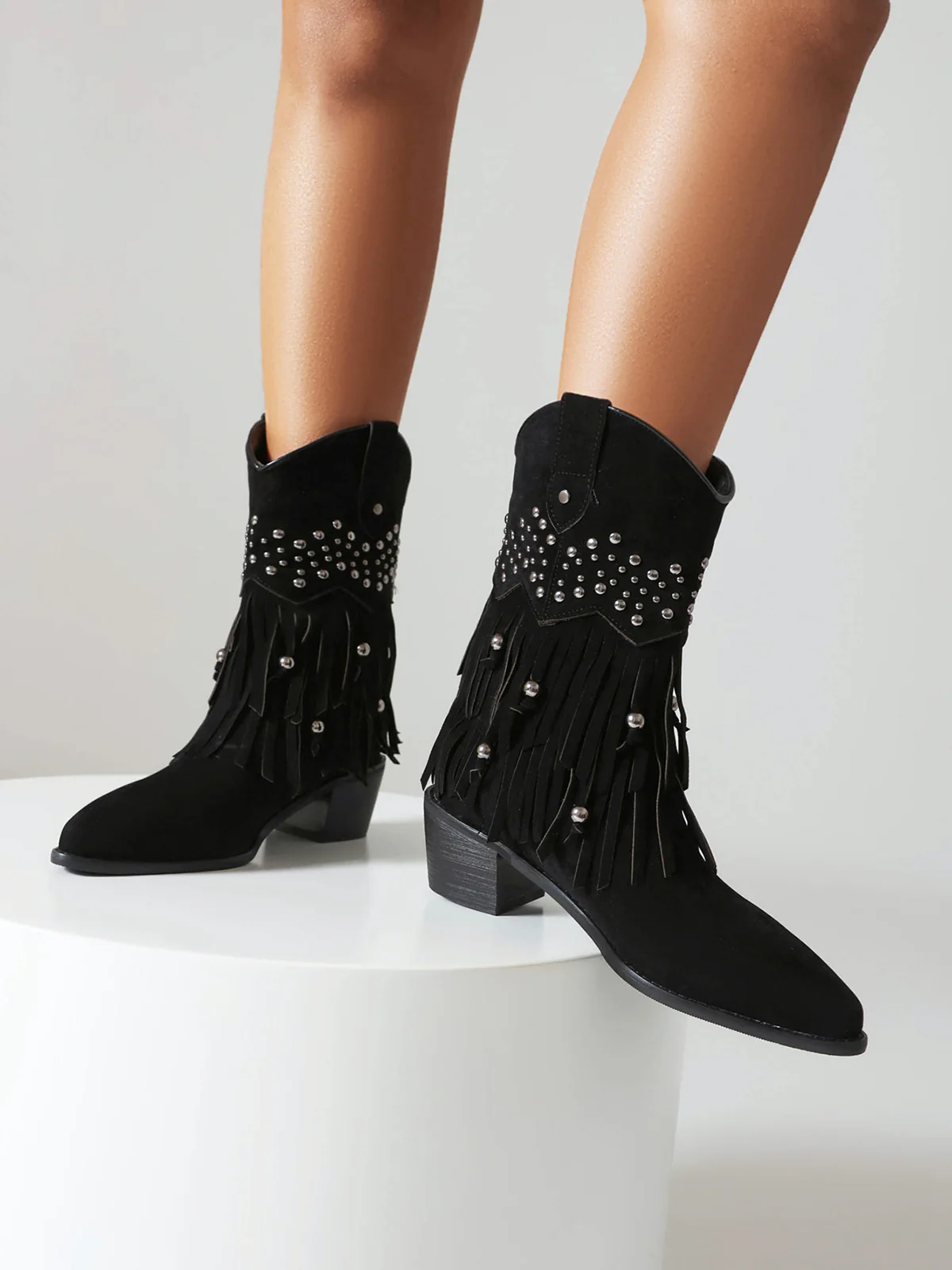 Flannelette Cone Heel Western Boots - Image 9