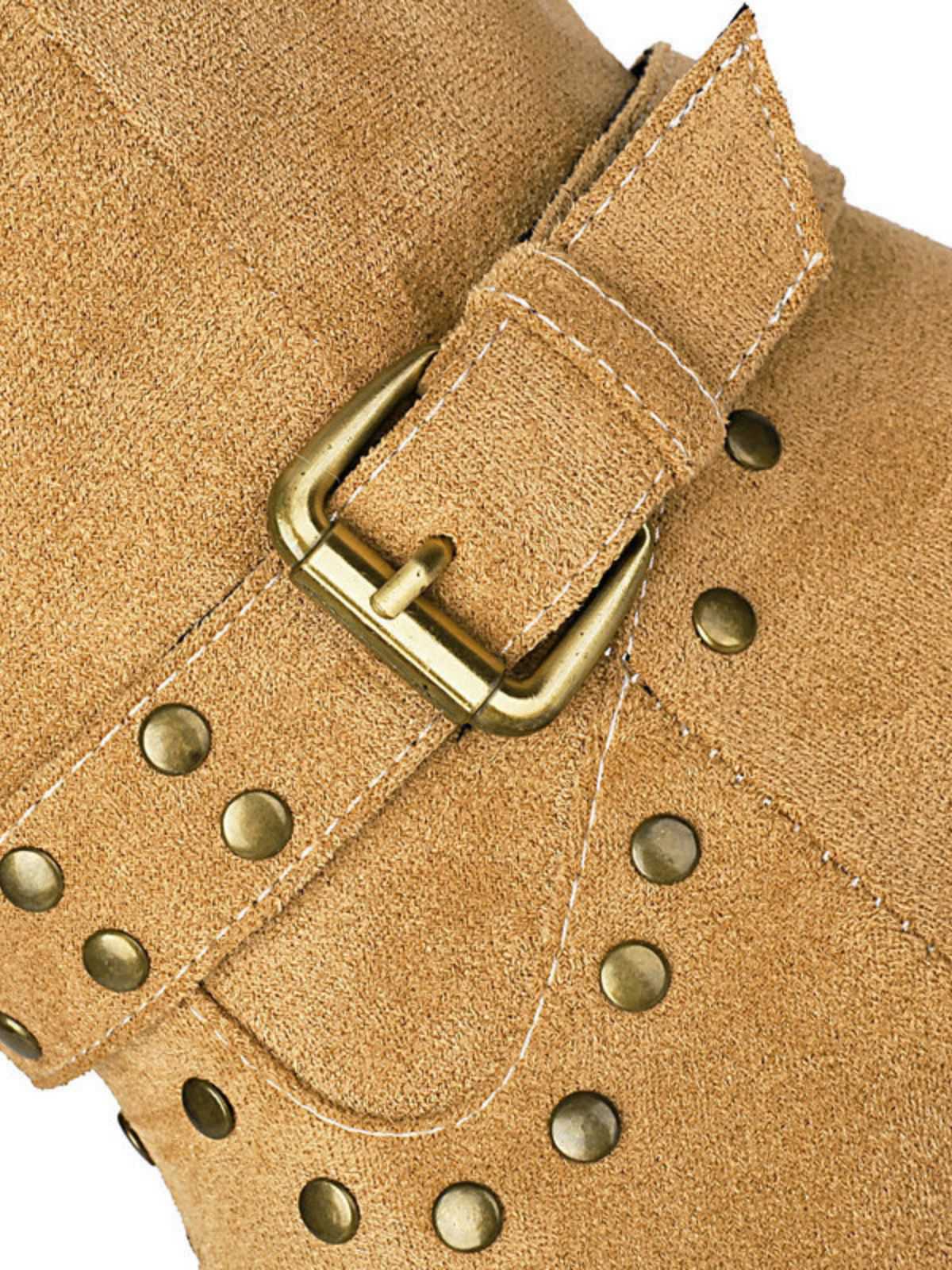 Flannelette Studded Wingtip Toe Chunky Heel Boots - Image 10