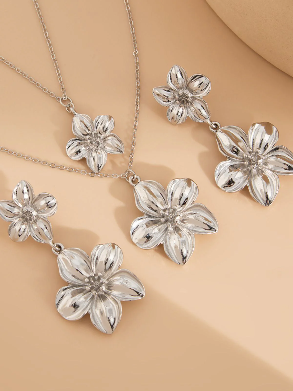 Floral Double Clavicle Necklace & Earrings Set - Image 6