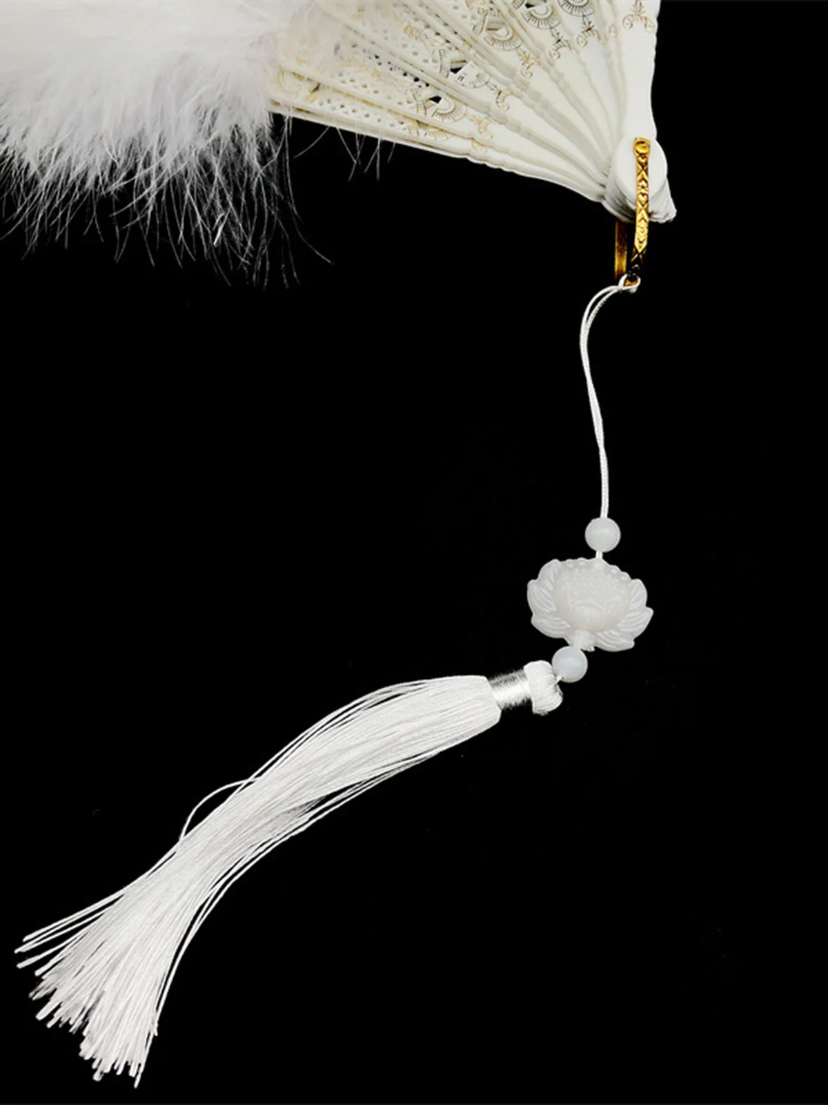 Fluffy Feather Pendants Folding Hand Fan - Image 6