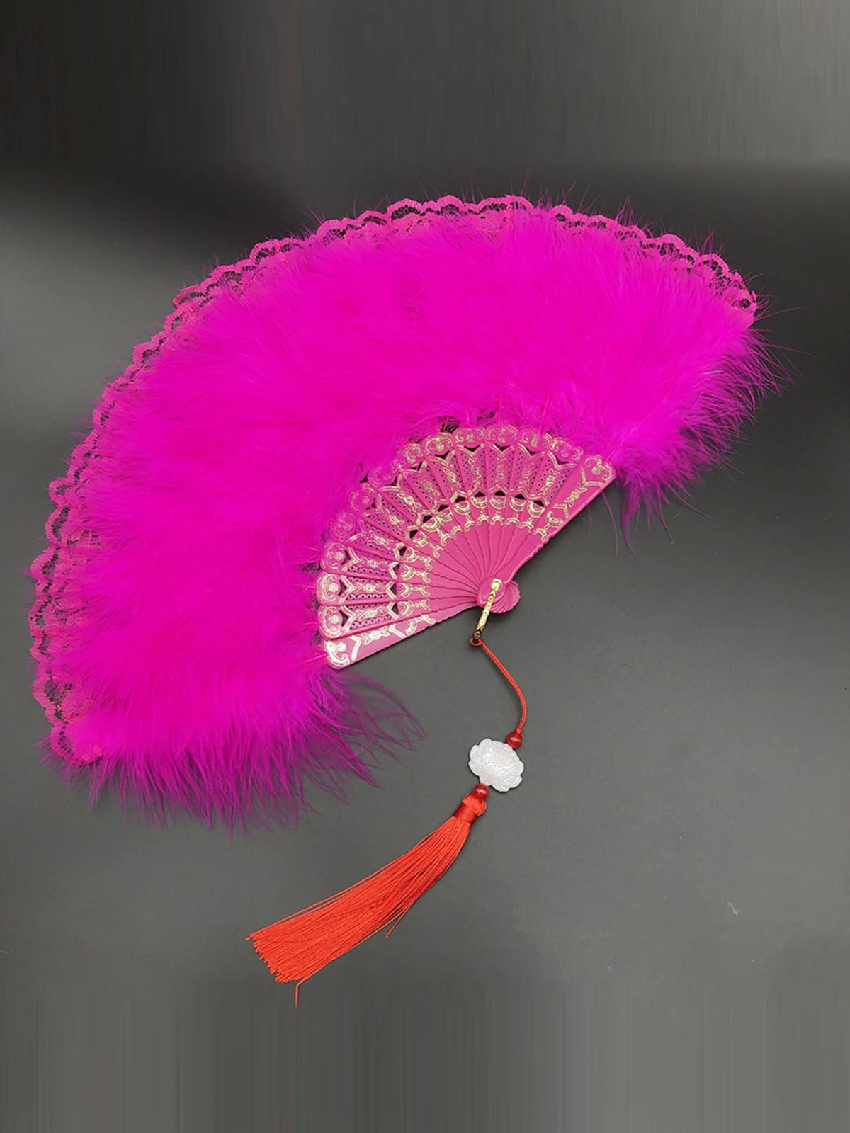 Fluffy Feather Pendants Folding Hand Fan - Image 7