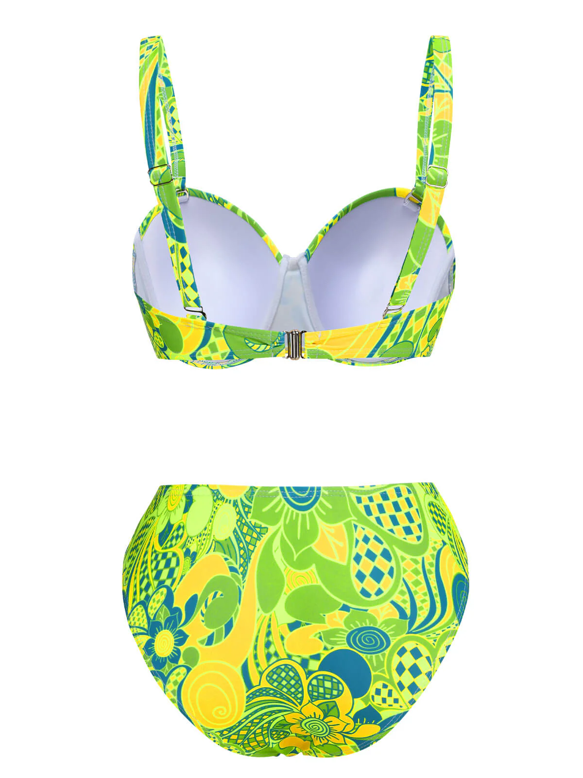 Fluorescent Green 1980s Floral Bikini Set - Image 3