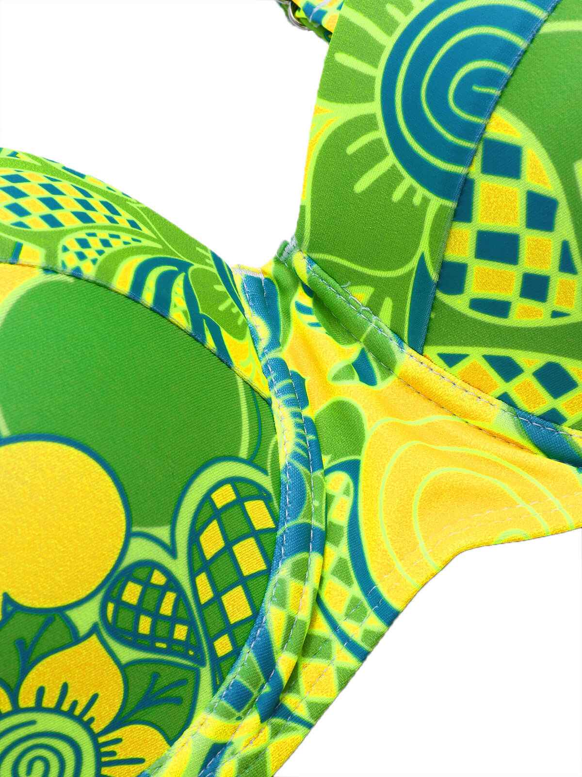 Fluorescent Green 1980s Floral Bikini Set - Image 4